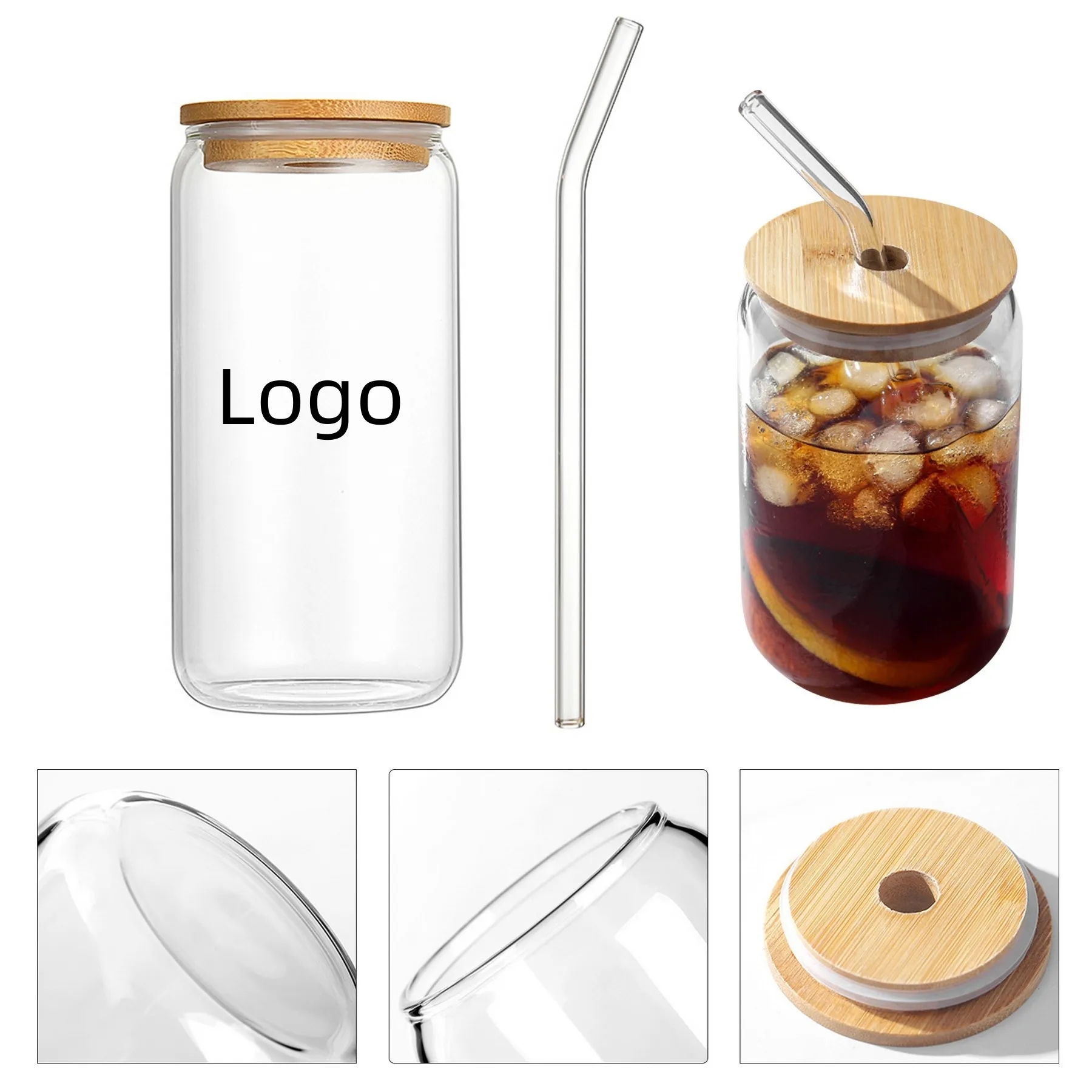 16oz Clear Glass Bamoboo Lid 2
