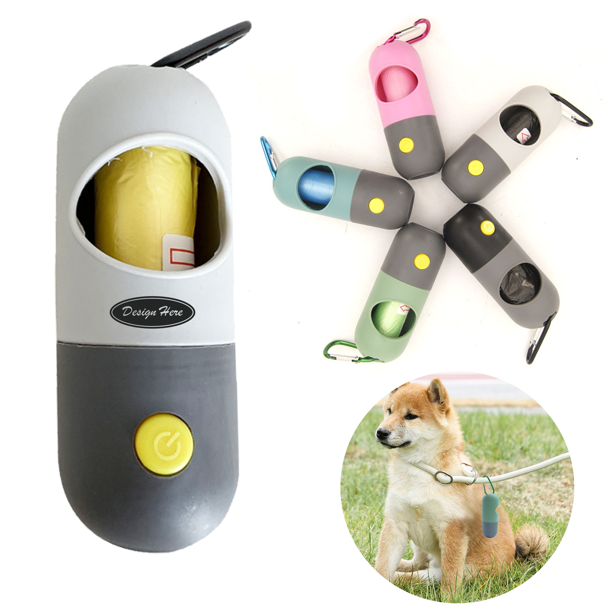 Dog Waste Bag Holder with Built-In LED Light and Hook 3
