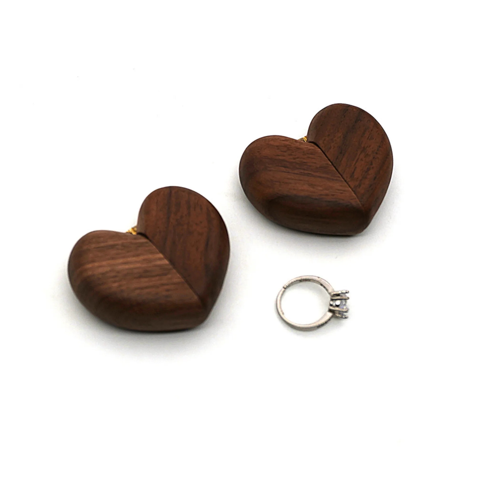 Engravable Black Walnut Heart Ring Box 4