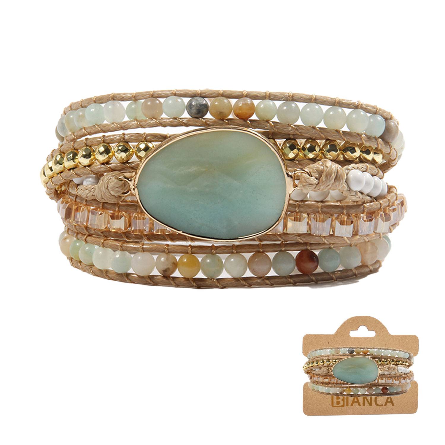 Natural Stone Crystal Leather Bead Wrap Bracelet 3