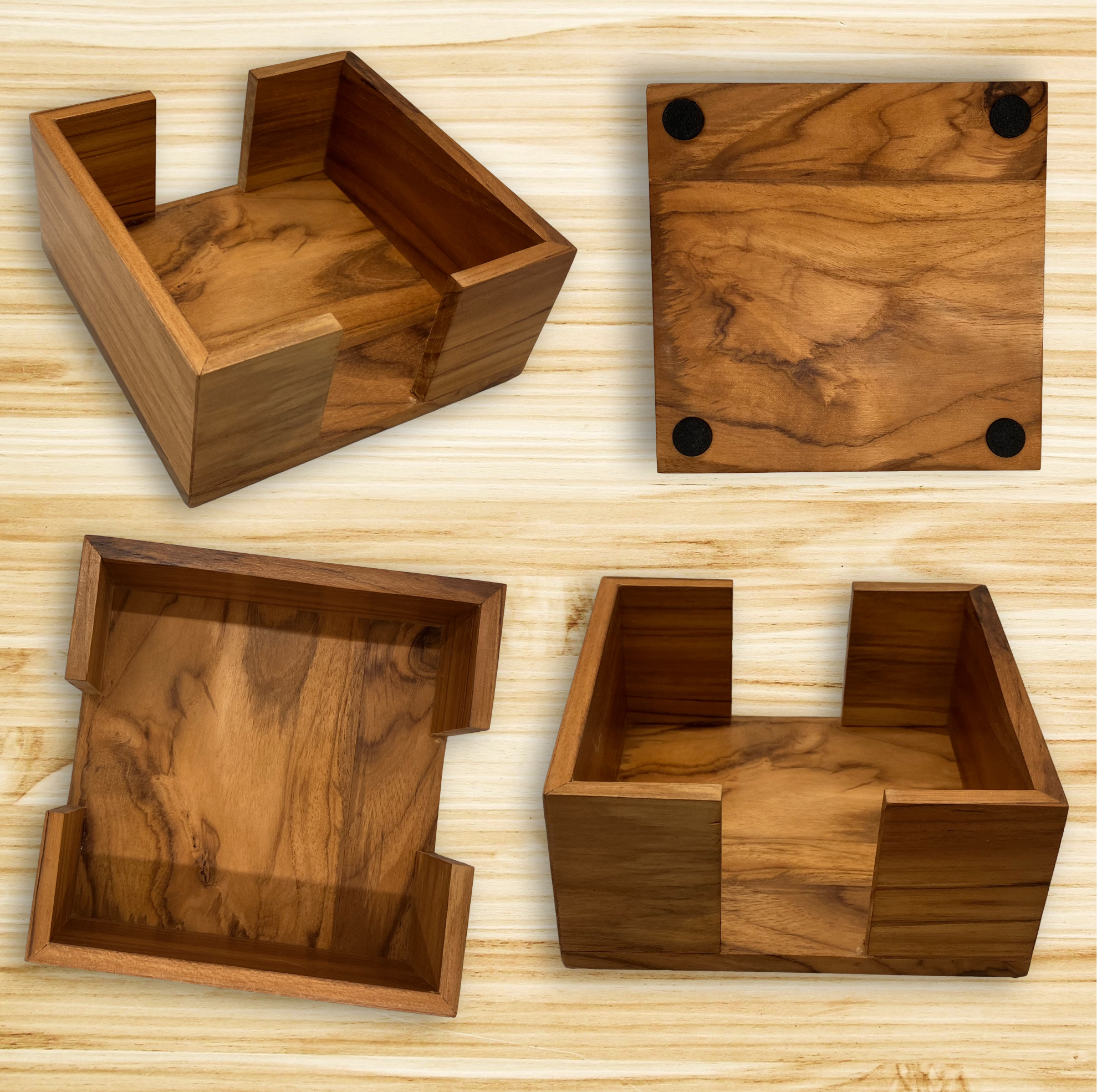 Maple Finish Wooden 4 Coaster Holder Sets 9