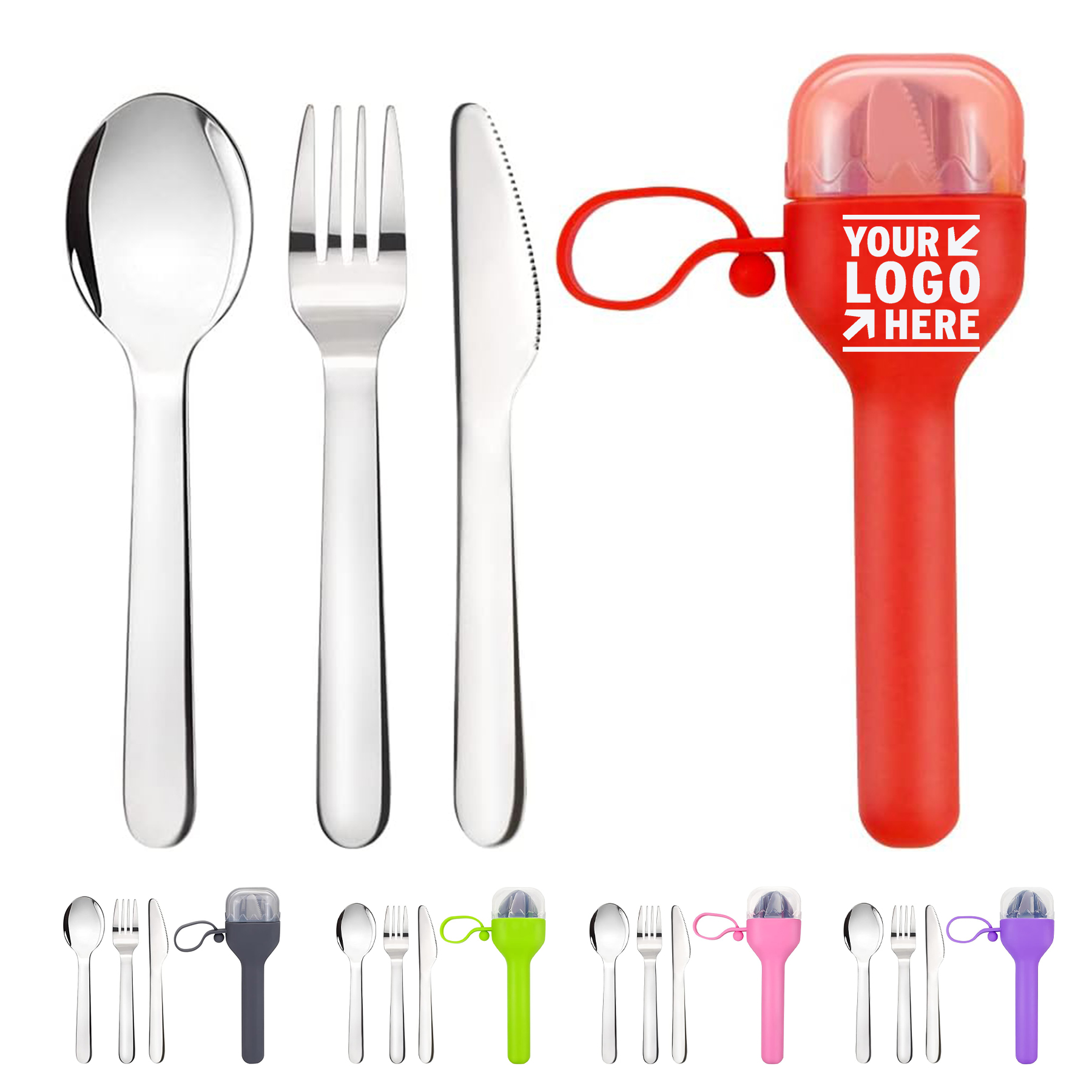 Camping Stainless Steel BPA Free Fork Spoon Knife Flatware Travel Utensils Set with Silicone Case 2