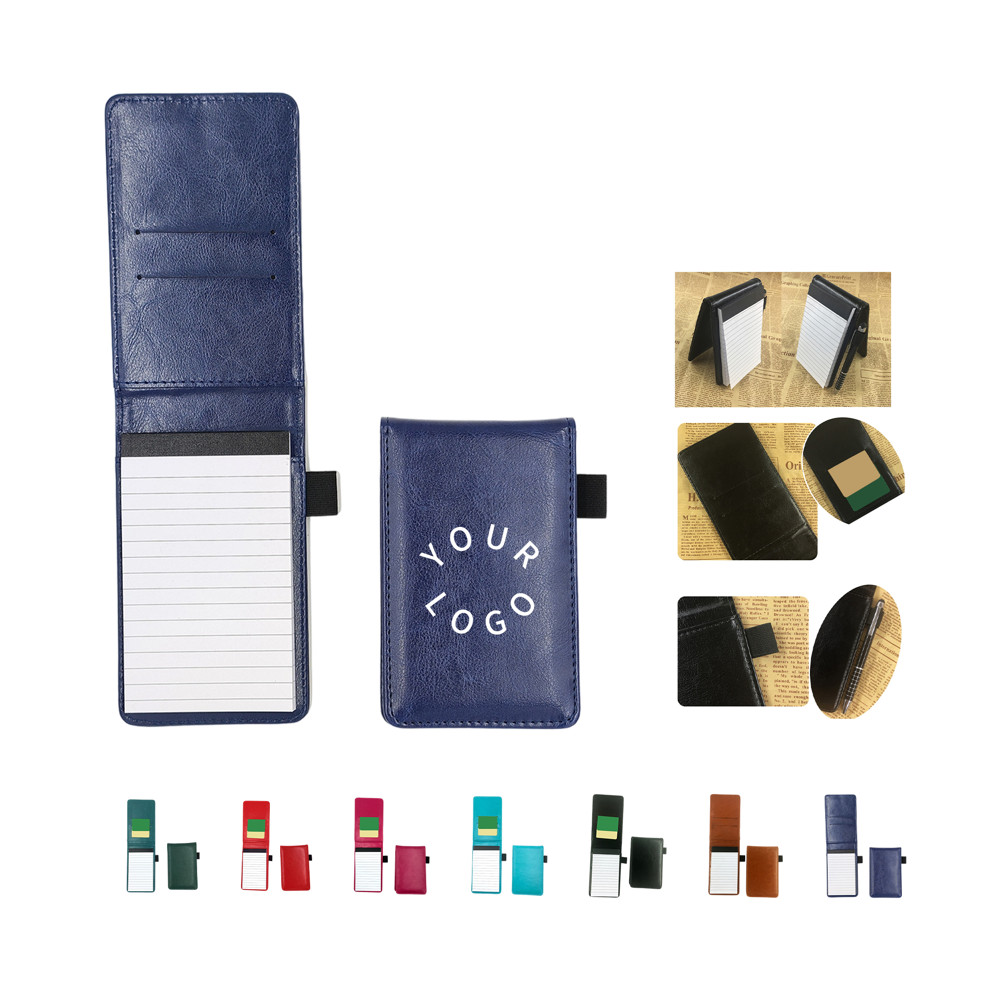 Premium Leather Mini Pocket Notepad Set with Pen Holder 9