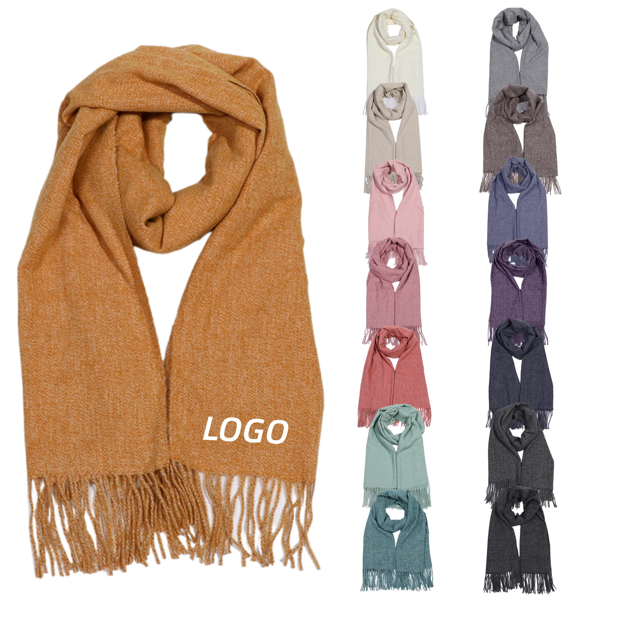 Faux Cashmere Solid Color Tassel Scarf 2