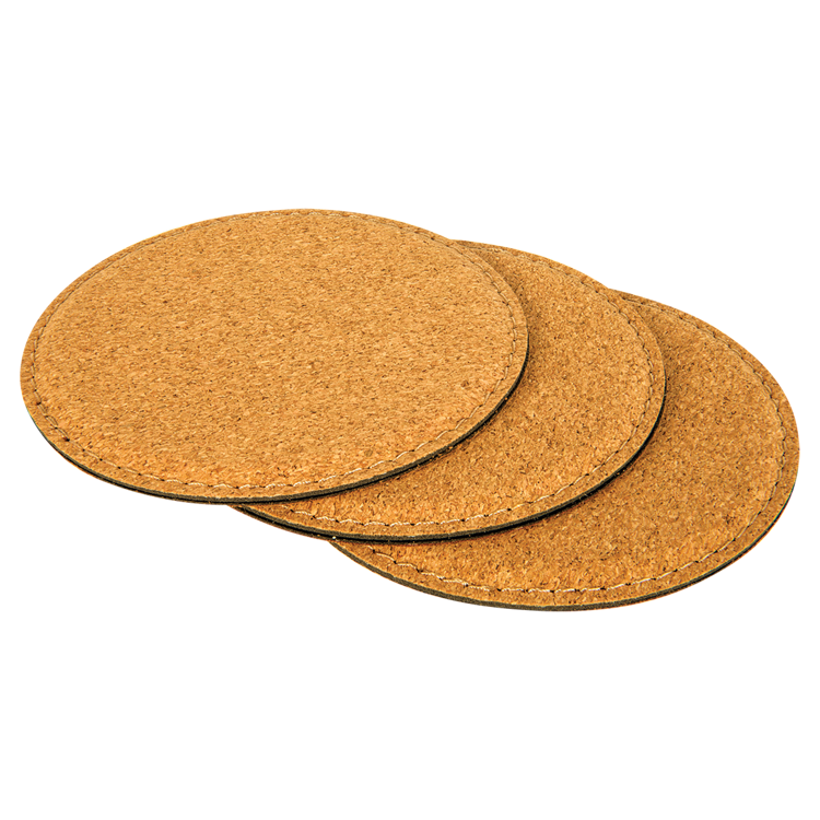 4" Round Cork Coaster with Stitching 2