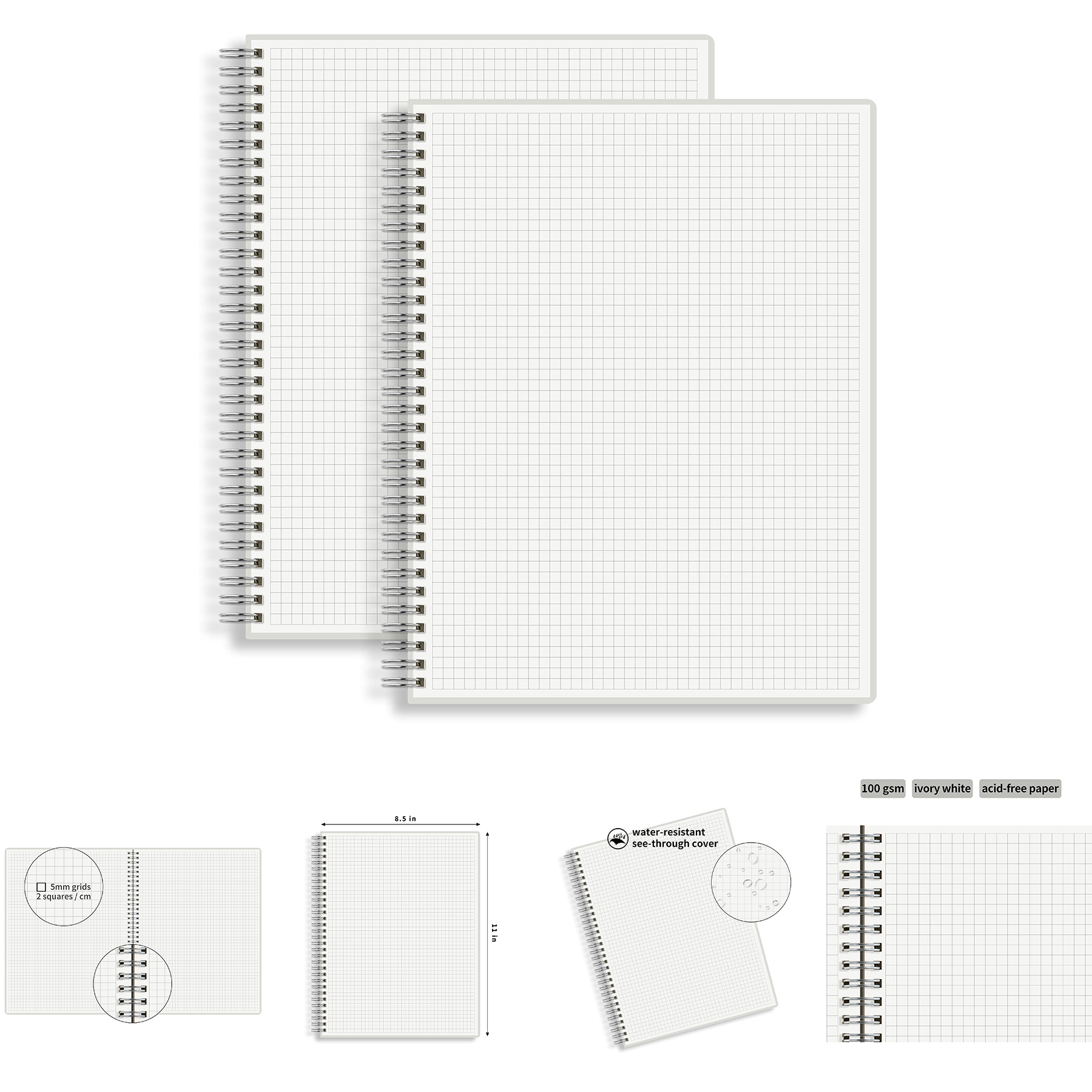 2 Pack Large Graph Ruled Wirebound Spiral Notebook 1