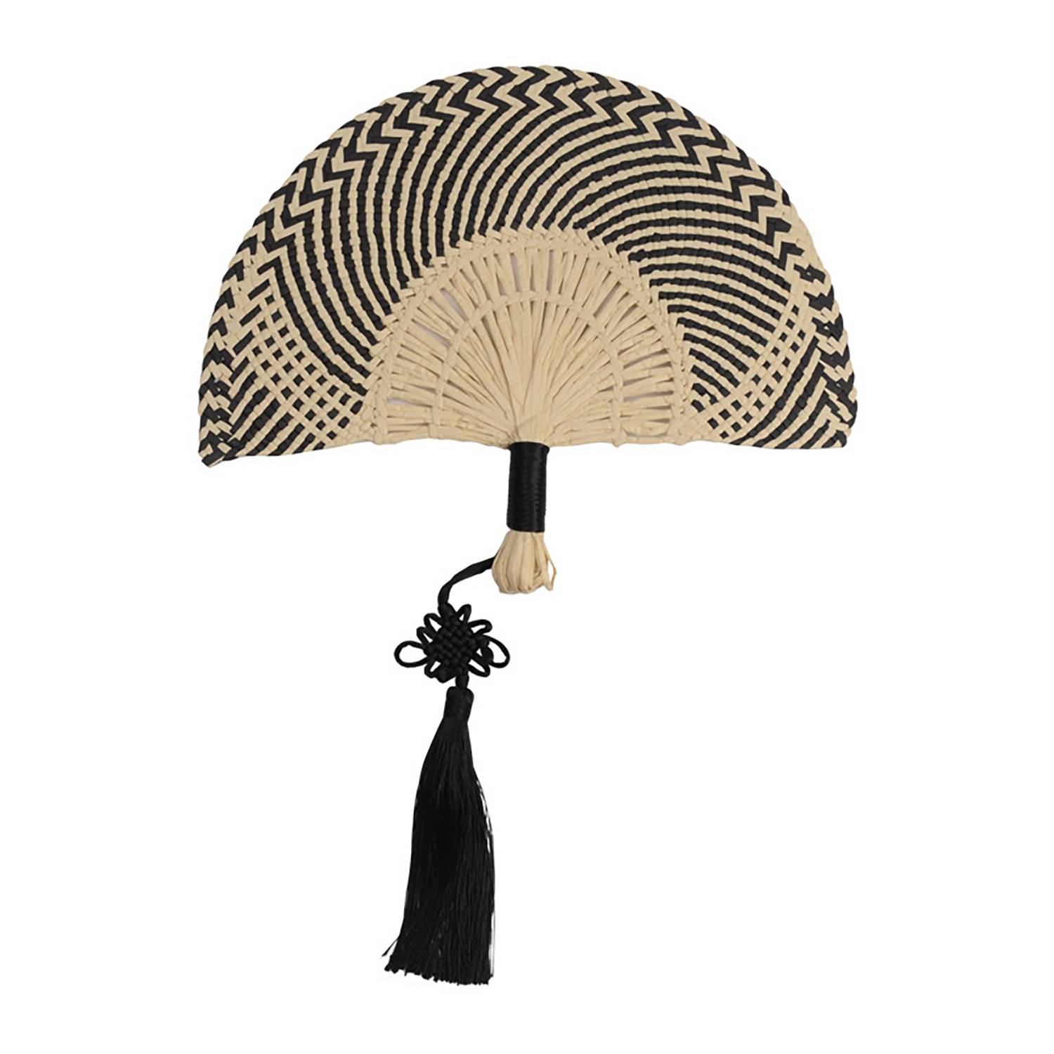 Handwoven Straw Fan with Tassel 2