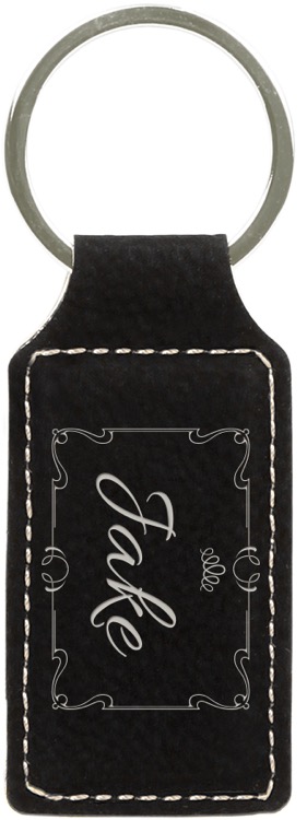 2 3/4" x 1 1/4" Black/Silver Leatherette Rectangle Keychain 2
