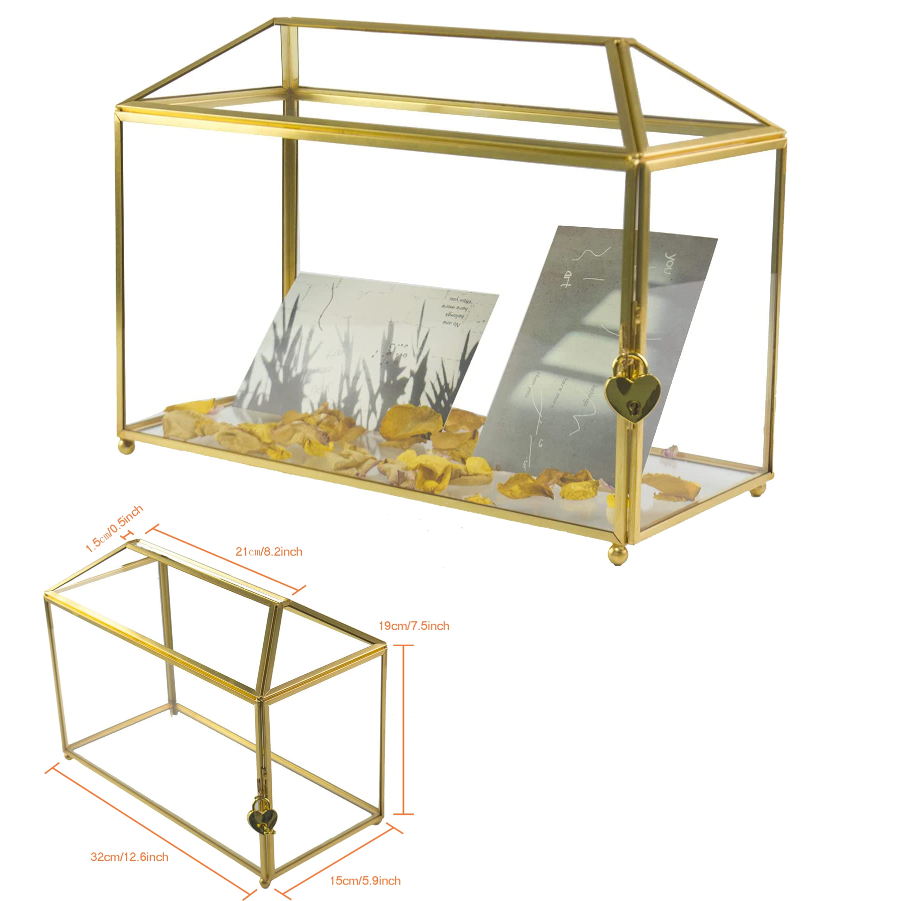 12.6 x 5.9 x 7.5 inches Gold Wedding Glass Card Box