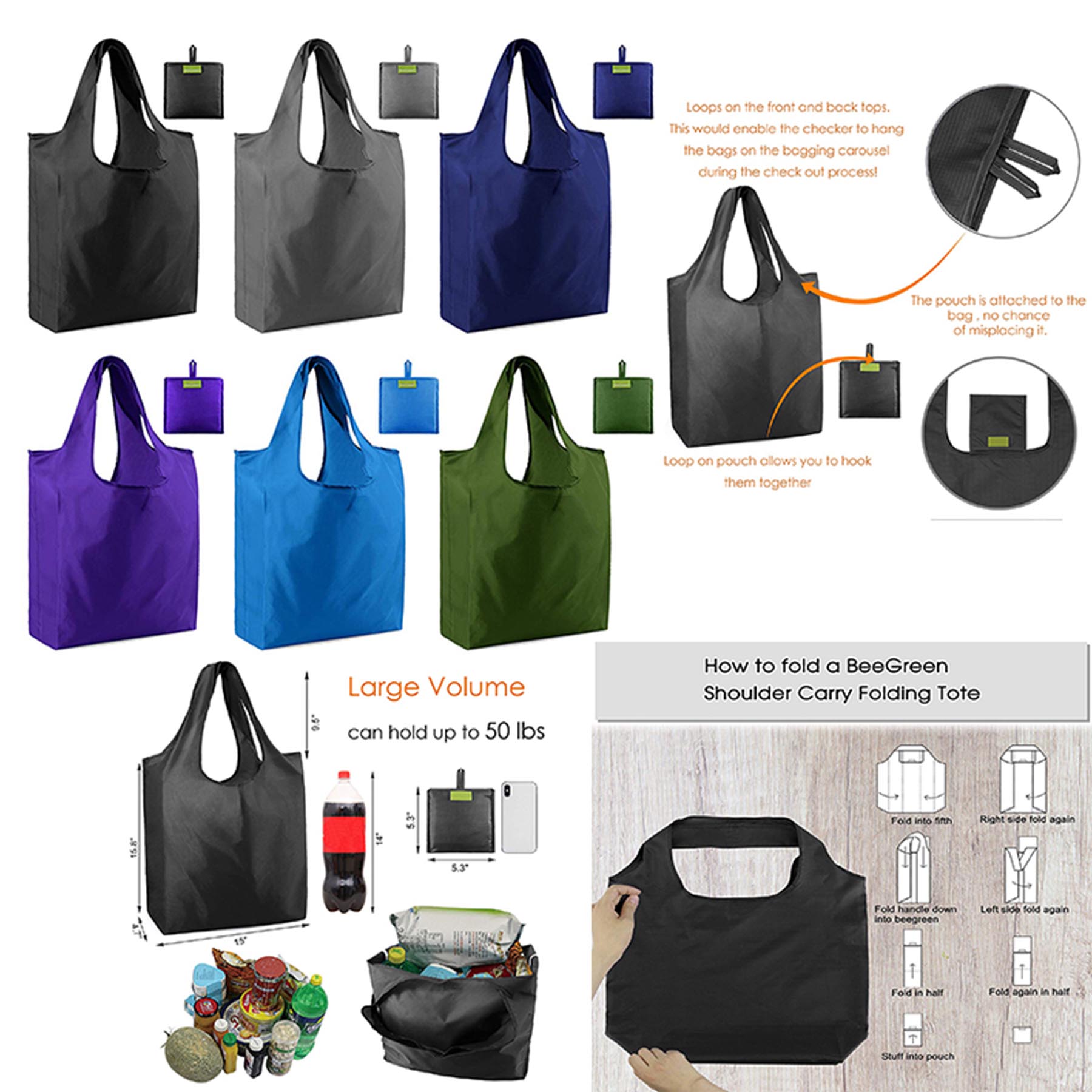 Foldable Nylon Ripstop Shopping Bag 1