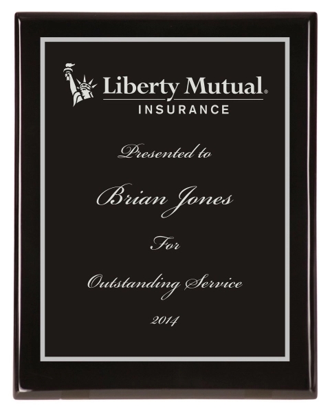 Black Piano Finish Wood Plaque w/Choice of Double Engraved Plate (8" x 10") 3
