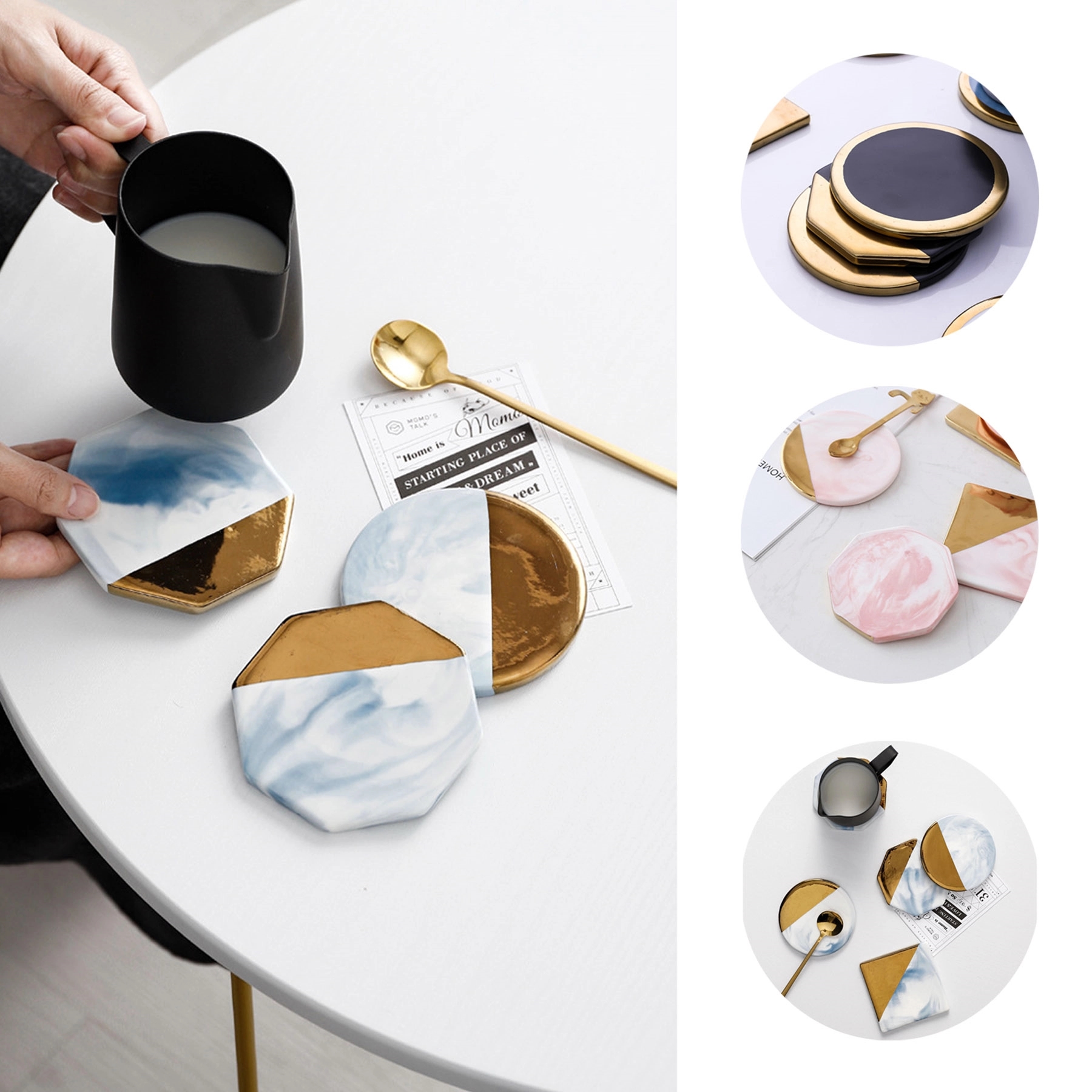Real Marble Absorbent Coasters for Drinks 2