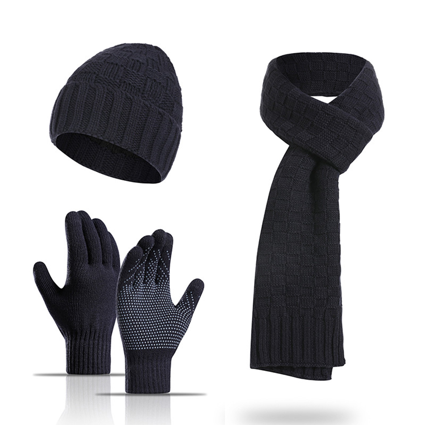 Cashmere Plaid Beanie Hat Scarf Touchscreen Gloves Set 6