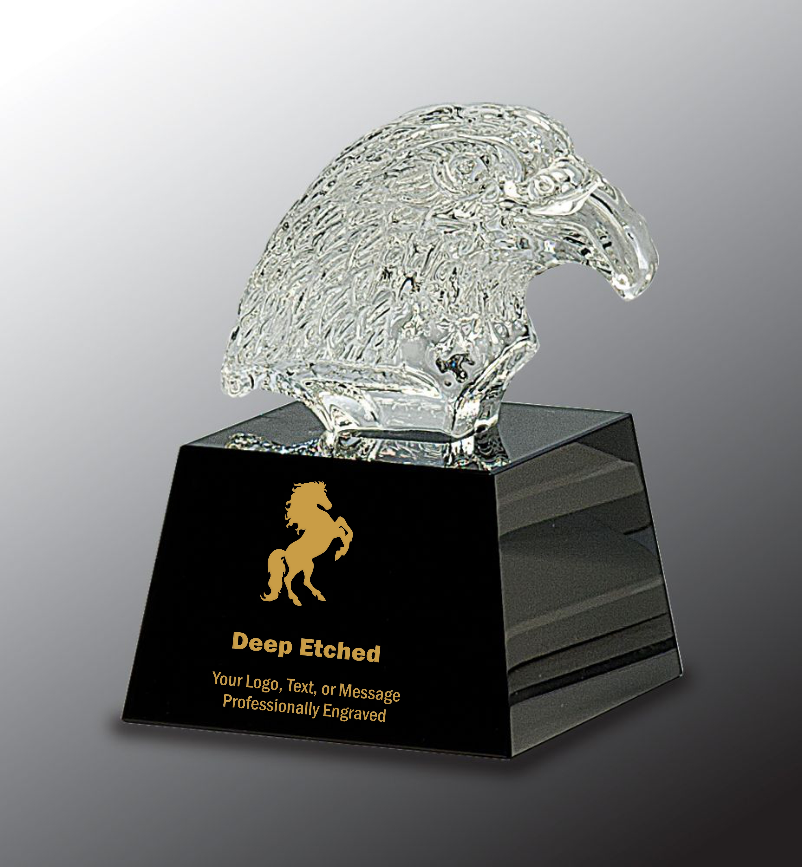 5 3/4" Clear Crystal Eagle Head Award on Black Pedestal Base