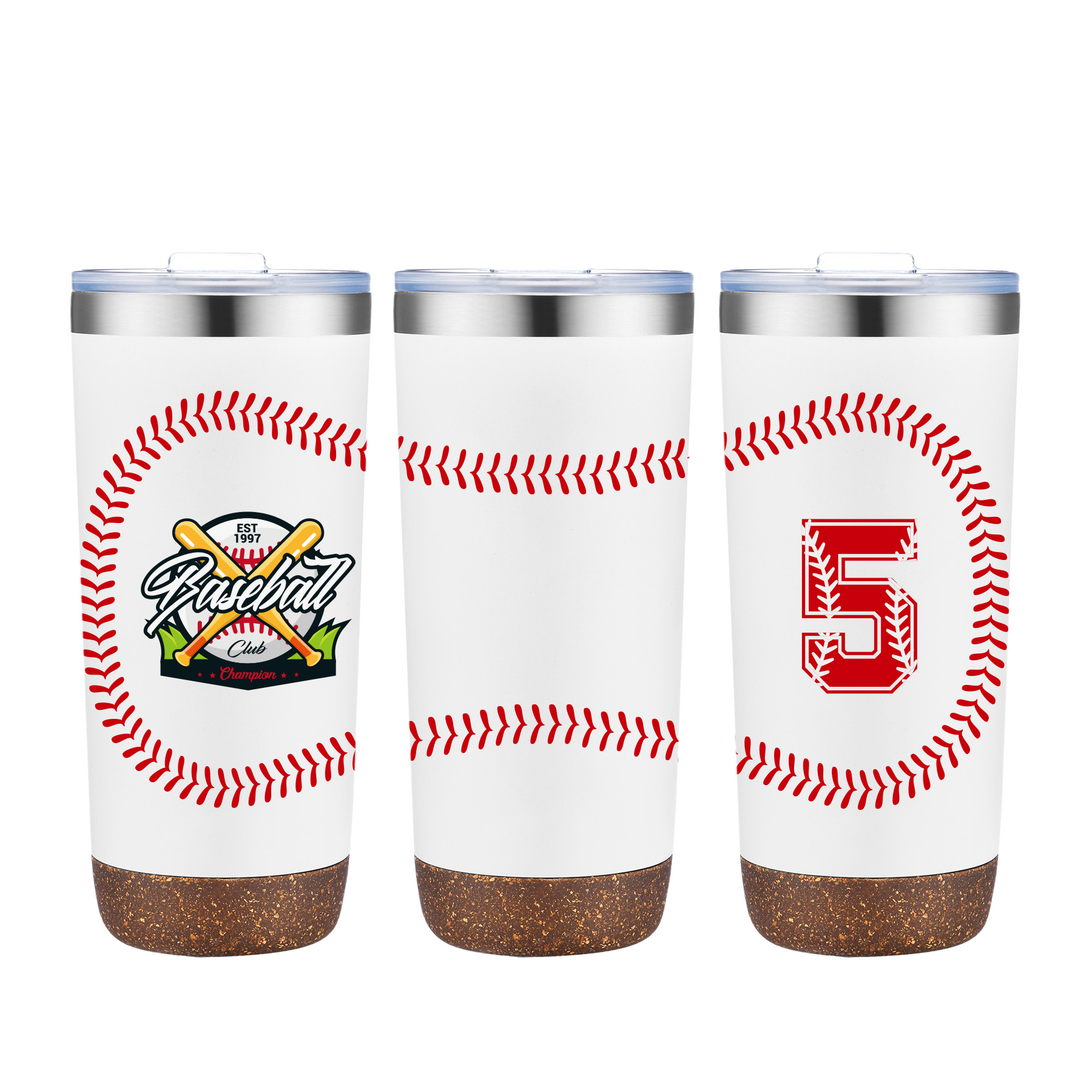 22 oz. Baseball Design Double Wall Steel Cork Bottom Tumbler 2