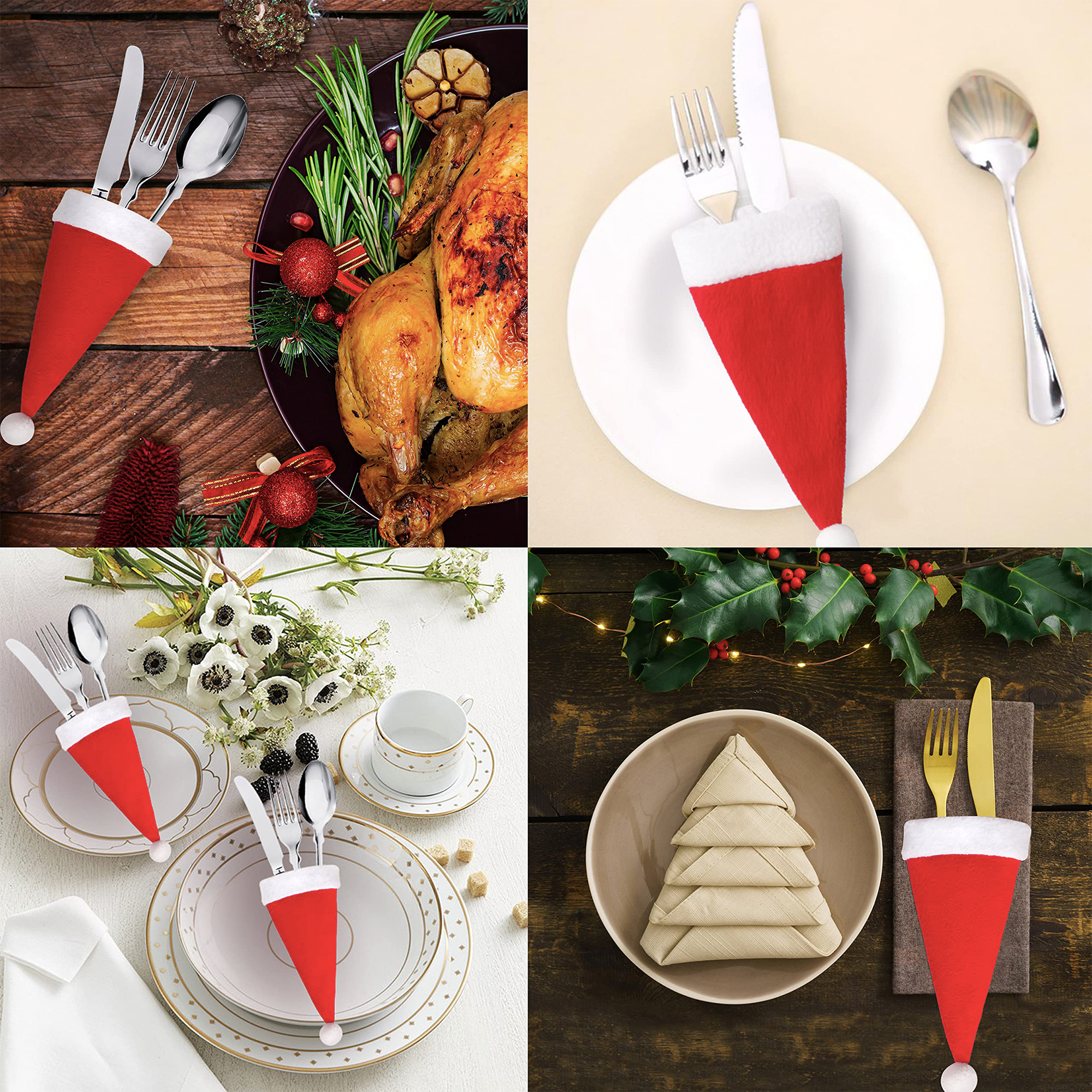 Mini Christmas Santa Hat Silverware Holders 6