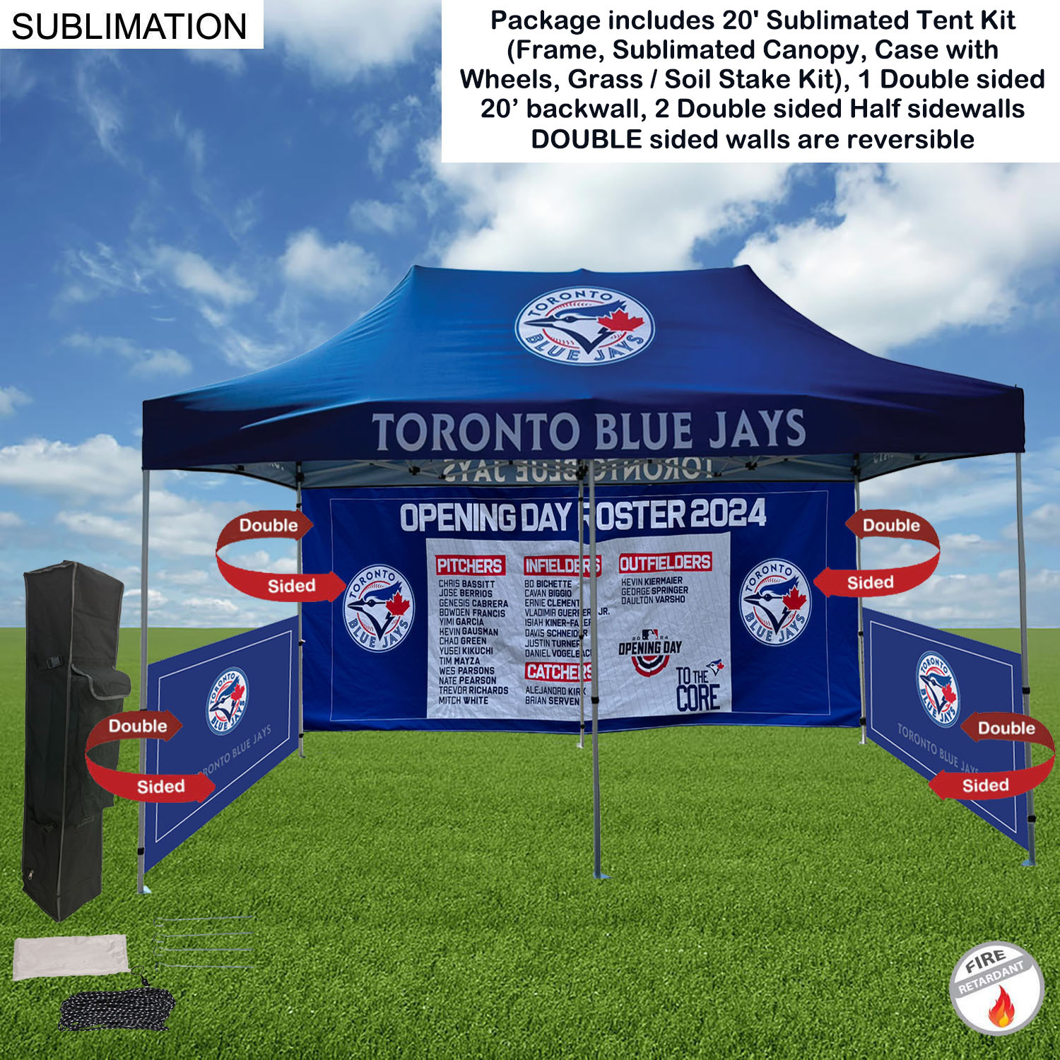 Full Tent Package 2, 20' Sublimated Tent Kit, DOUBLE sided 20' backwall, 2 DOUBLE side half sidewall 8
