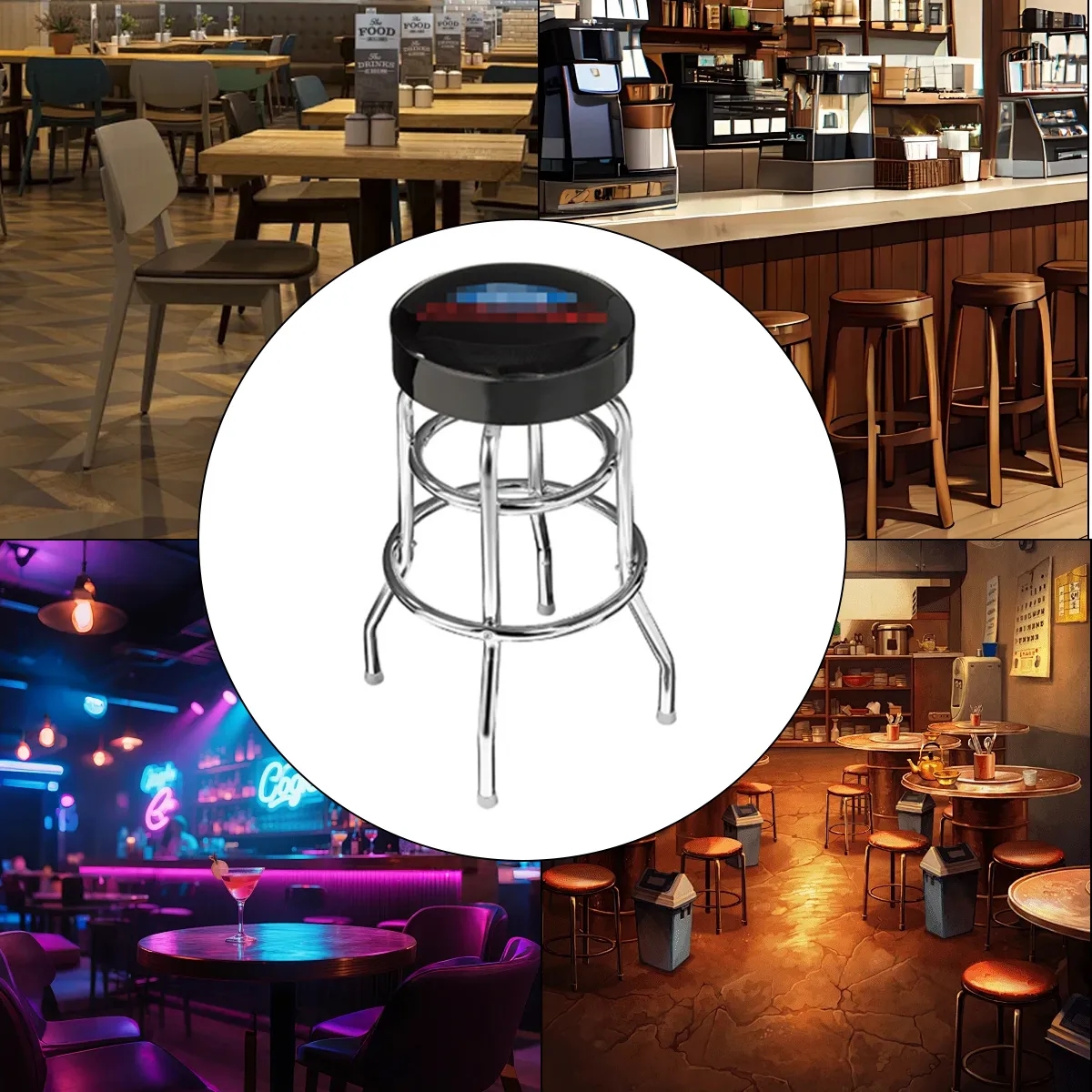 Double Ring Padded Swivel Bar Stool With Chrome Base 6