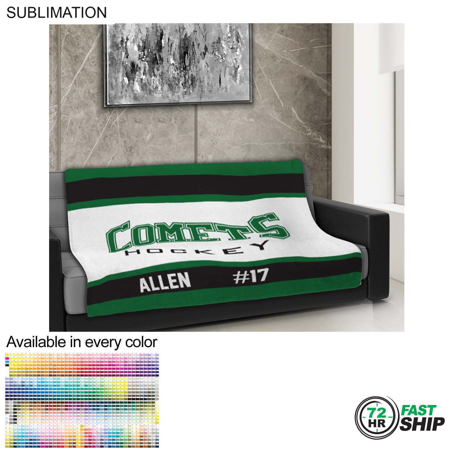 72 Hr Fast Ship - Team Blanket in Plush and cozy Mink Flannel Fleece, 50x60, Couch size 4