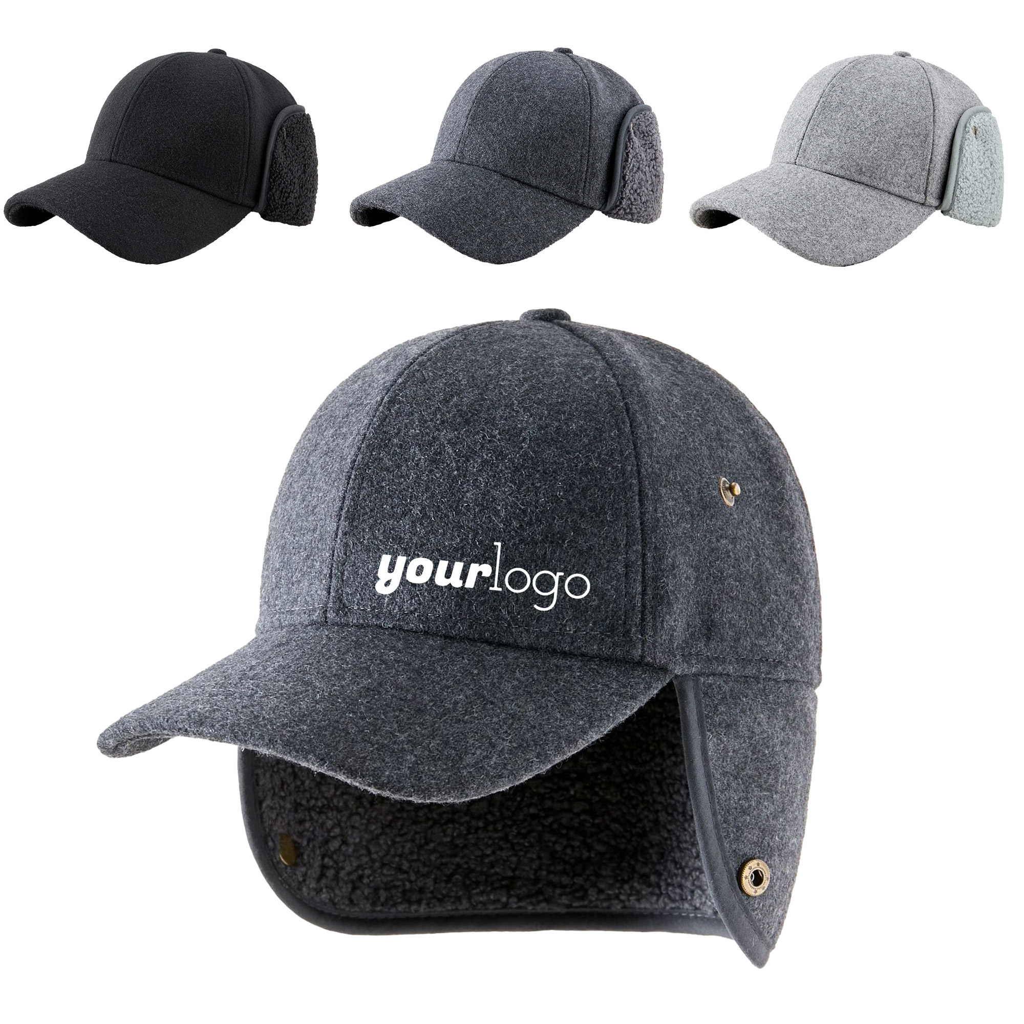 Wool Blend Thermal Baseball Hat with Foldable Ear Flaps 3