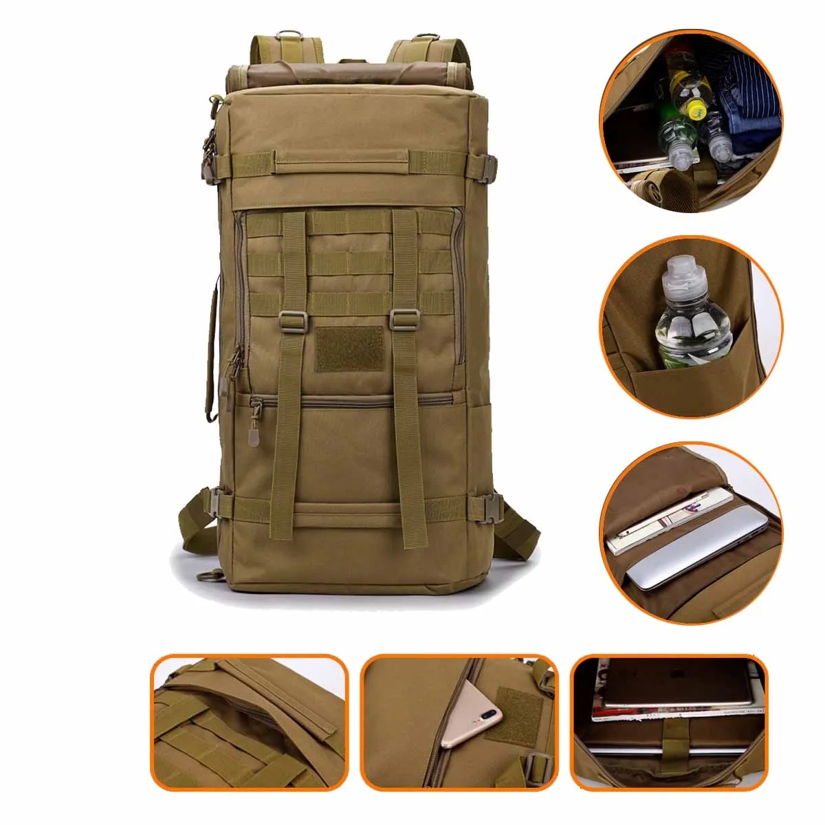 2 in 1 Convert Camo Tactical Molle Rucksack Coyote Backpack 5