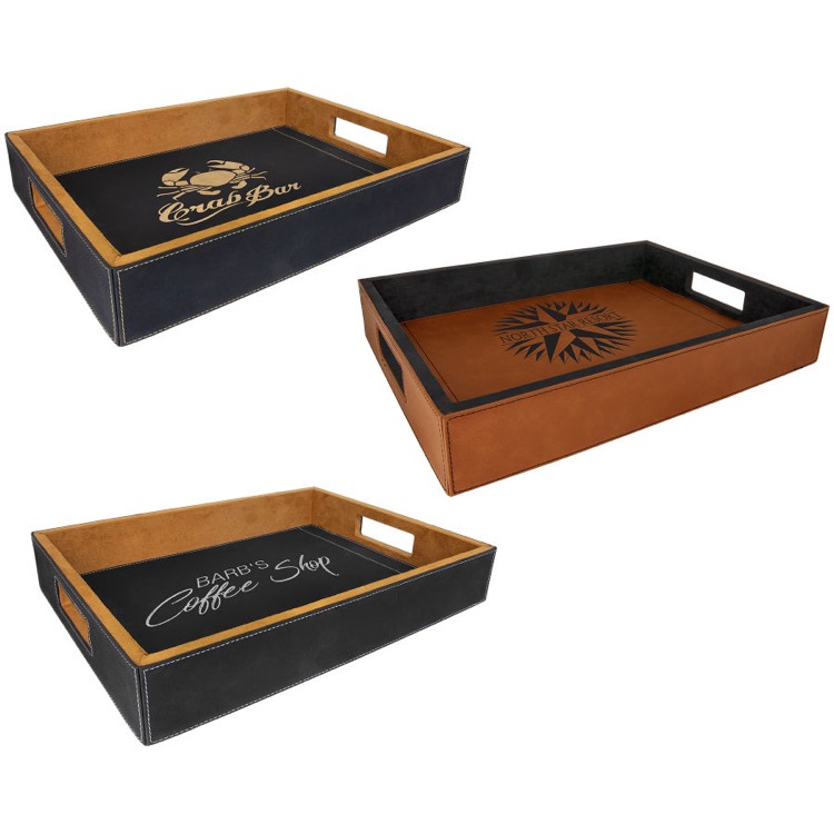 16" x 12" Black/Gold Leatherette Serving Tray 5