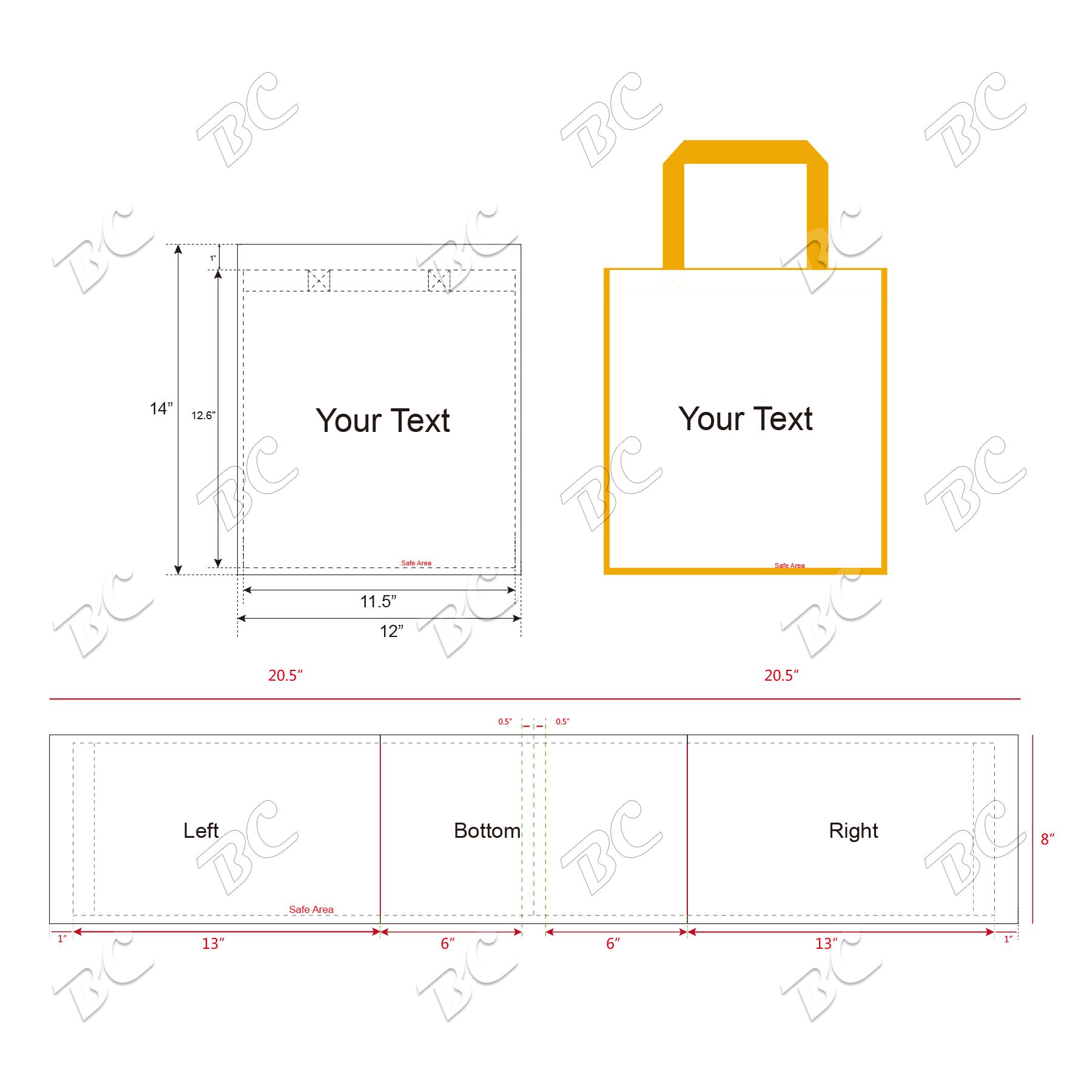 Free Shipping Color Trim Dye Sub TOTE BAGS 10