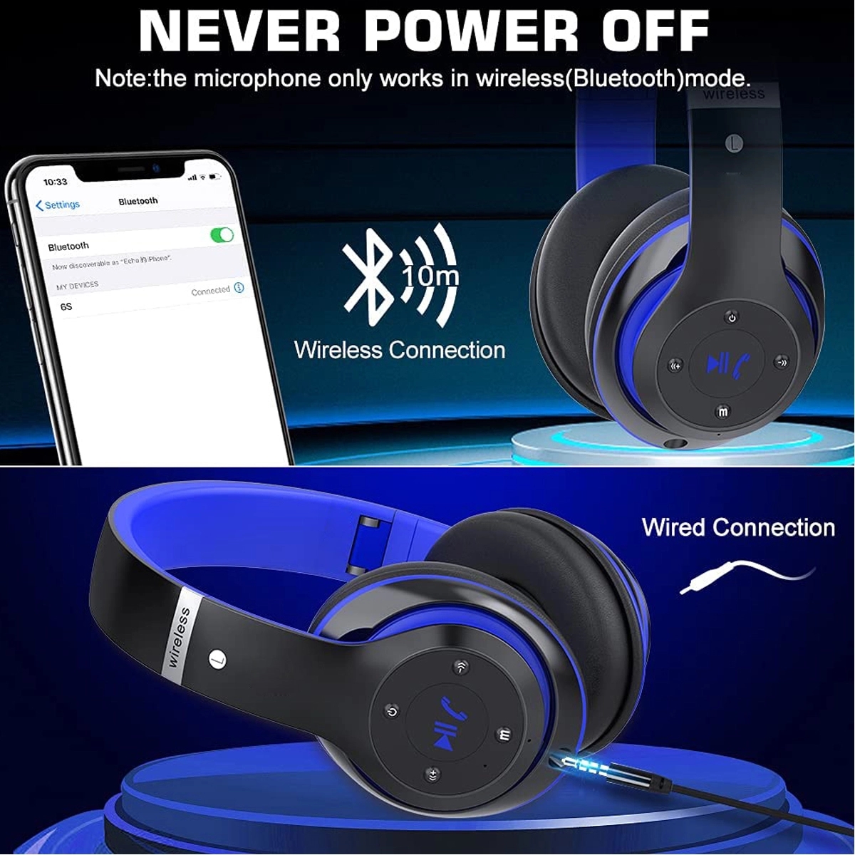Foldable Wireless Stereo Headset with Built-in Mic 2