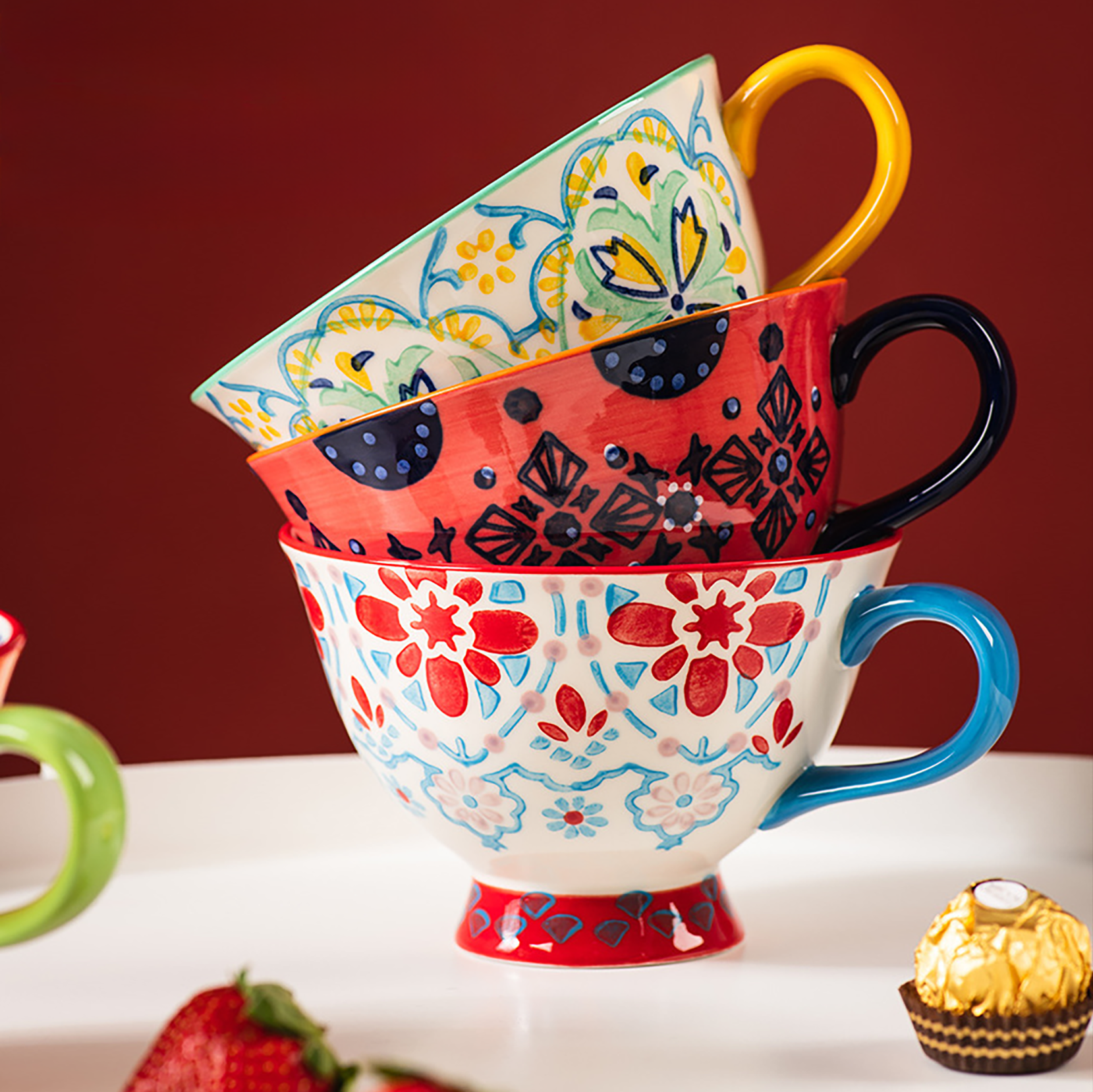 Polish Ceramic Floral Mug Elegant Coffee Cup 14.5 oz 2