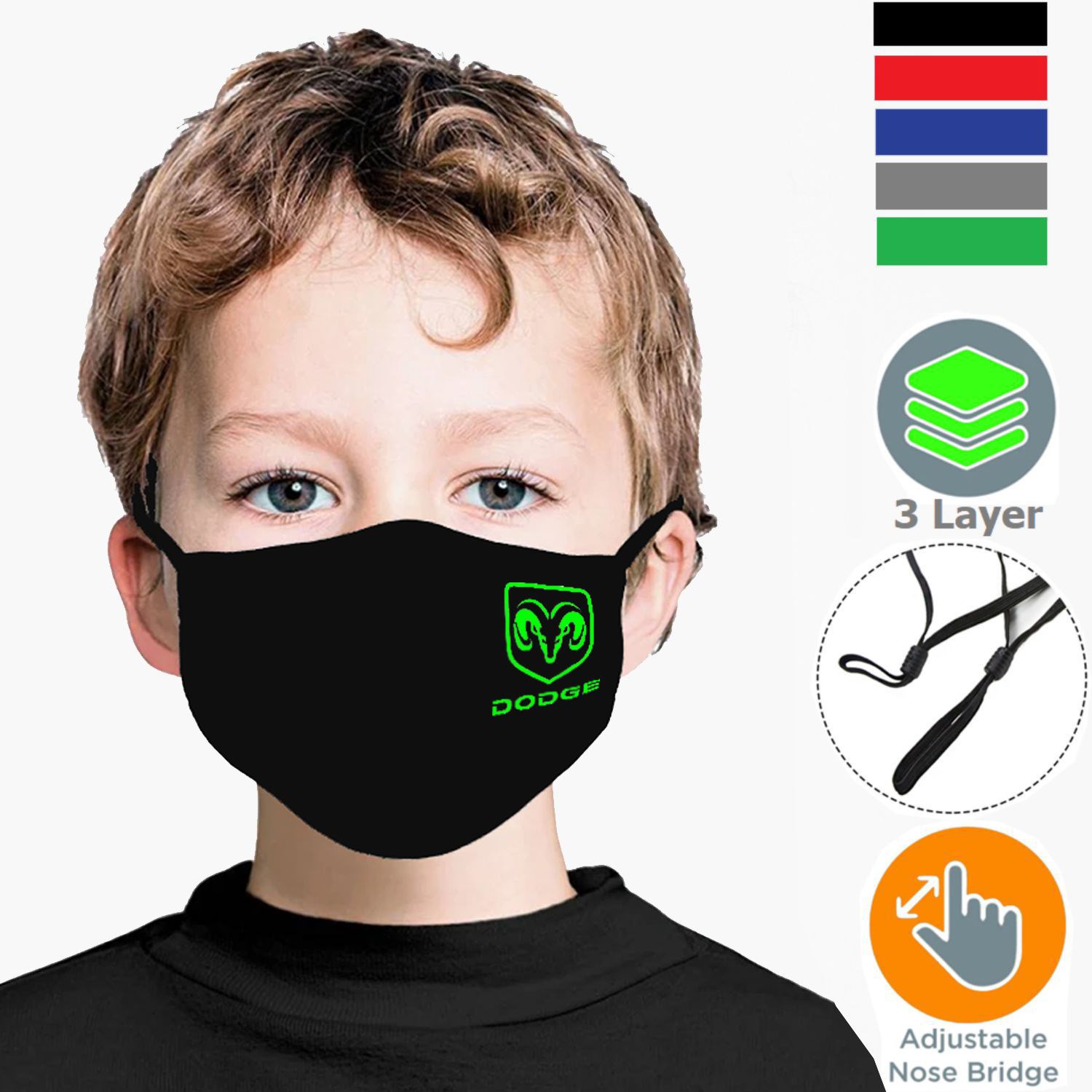 Kids Face Masks 3 layers w/ filter pocket, Nose Bridge 3