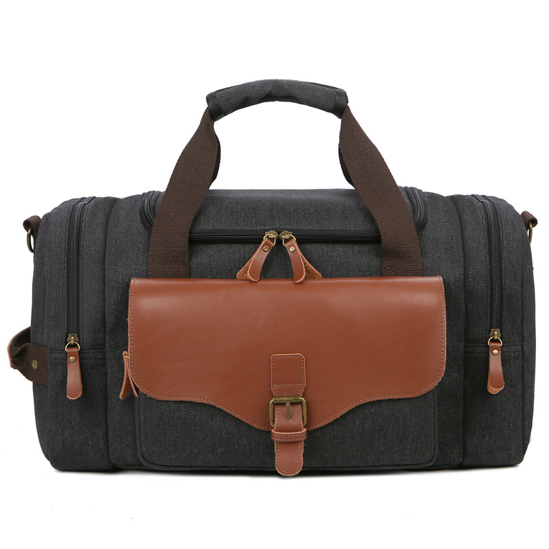 Canvas Men Large Capacity Multifunction Leather Travel Bag 9