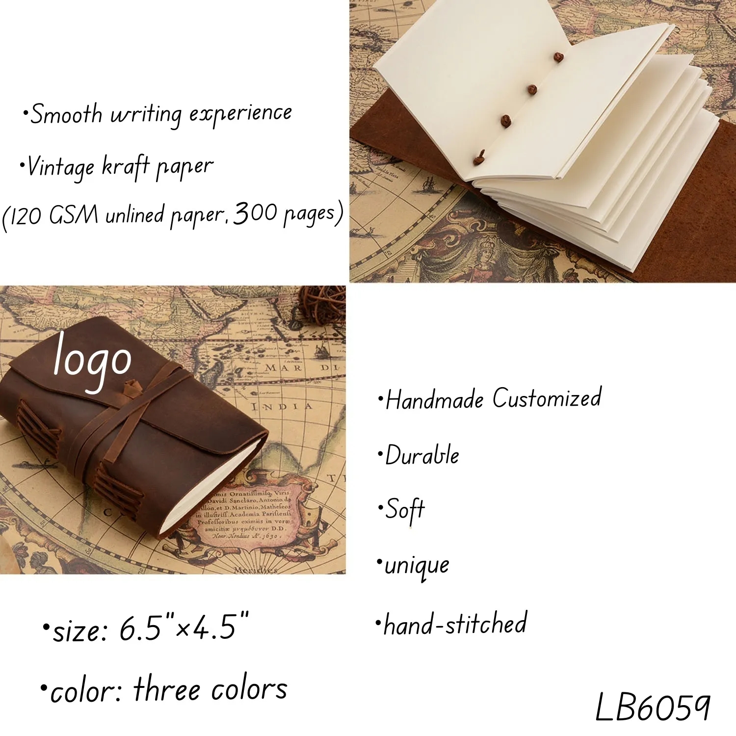 Genuine Leather Journal Bound Writing Notebook Handmade 3