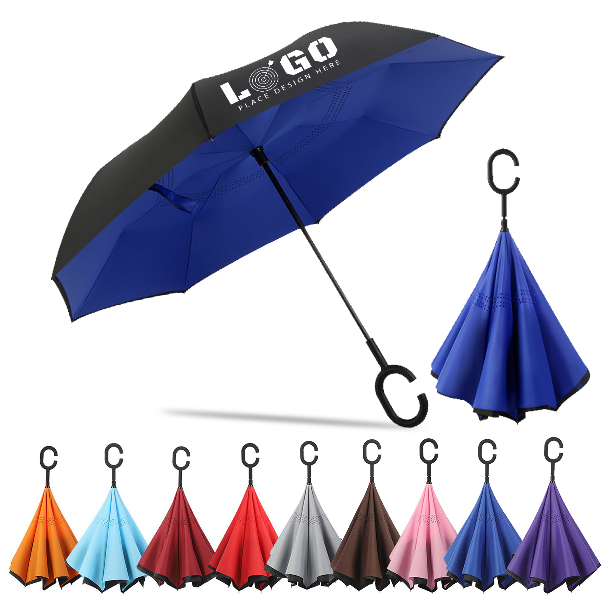 49" C Handle Hands-Free Inverted Umbrella 2