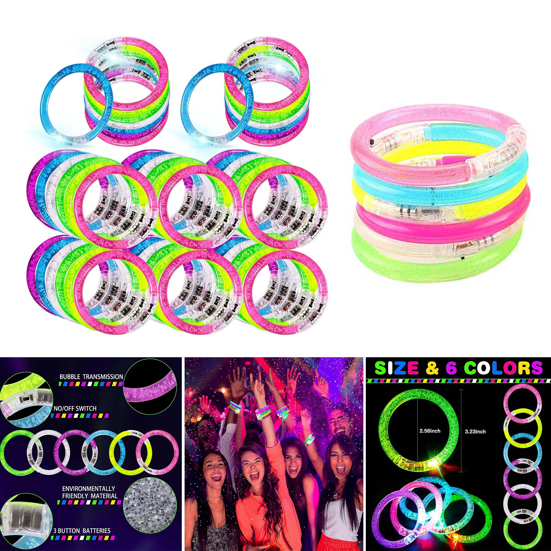 Adults Kids Flashing Light Up Toys Neon Rave Concert Party Glow Stick Bulk LED Bracelet 2