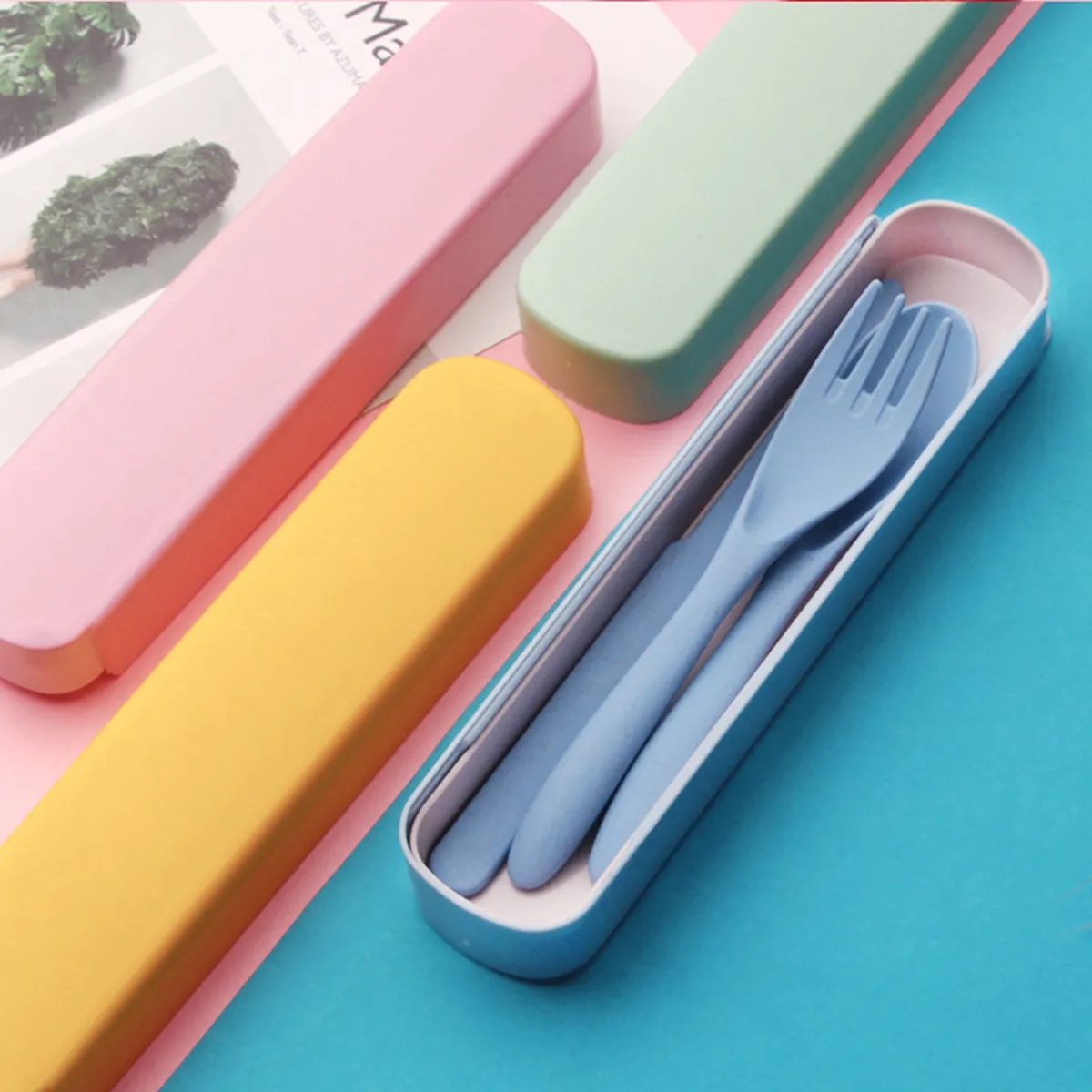 Wheat Straw Flatware Set With Case Spoon Fork Knife 4
