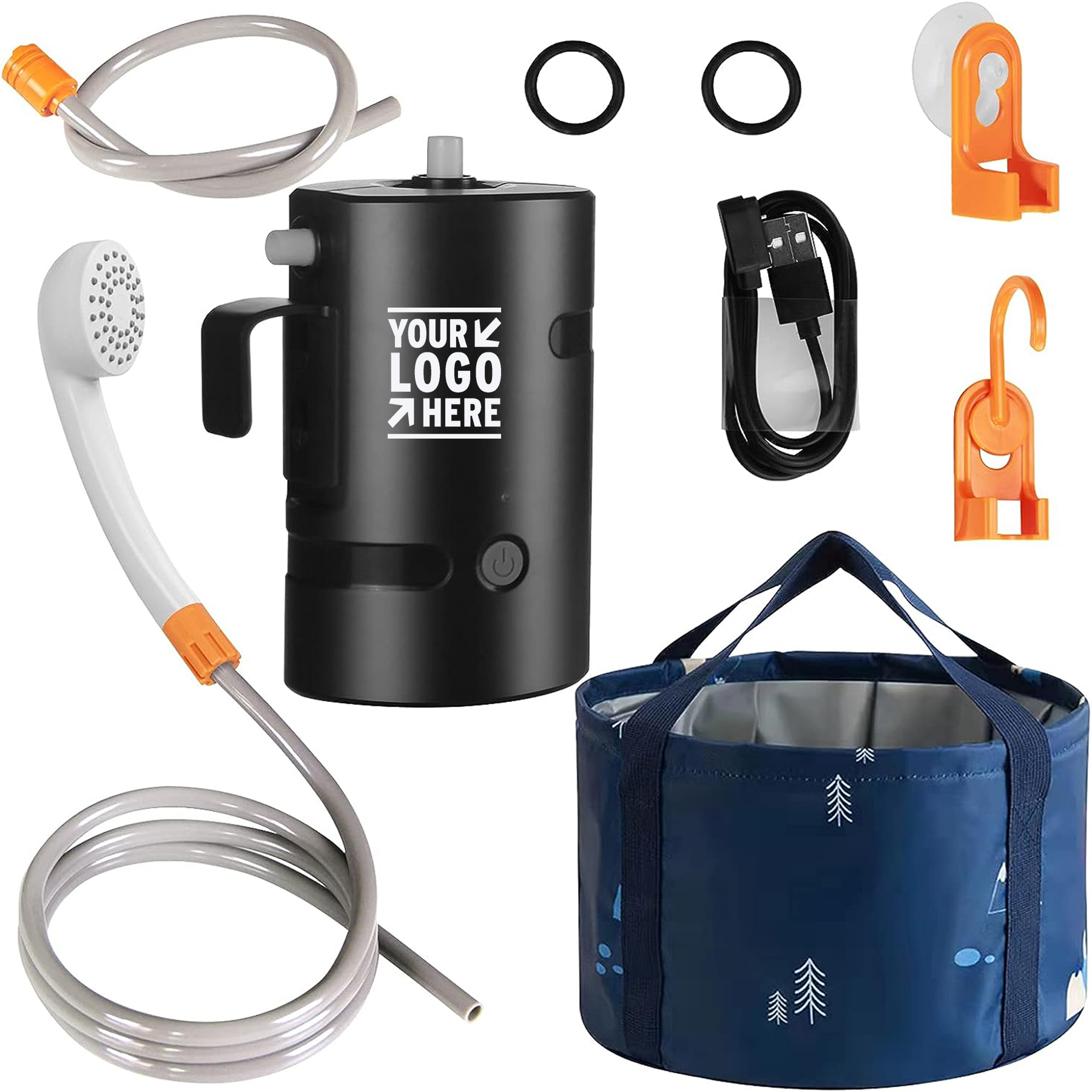 Collapsible Bucket Built-in 4400mAh USB Rechargeable IPX7 Waterproof Battery Portable Camping Shower 1