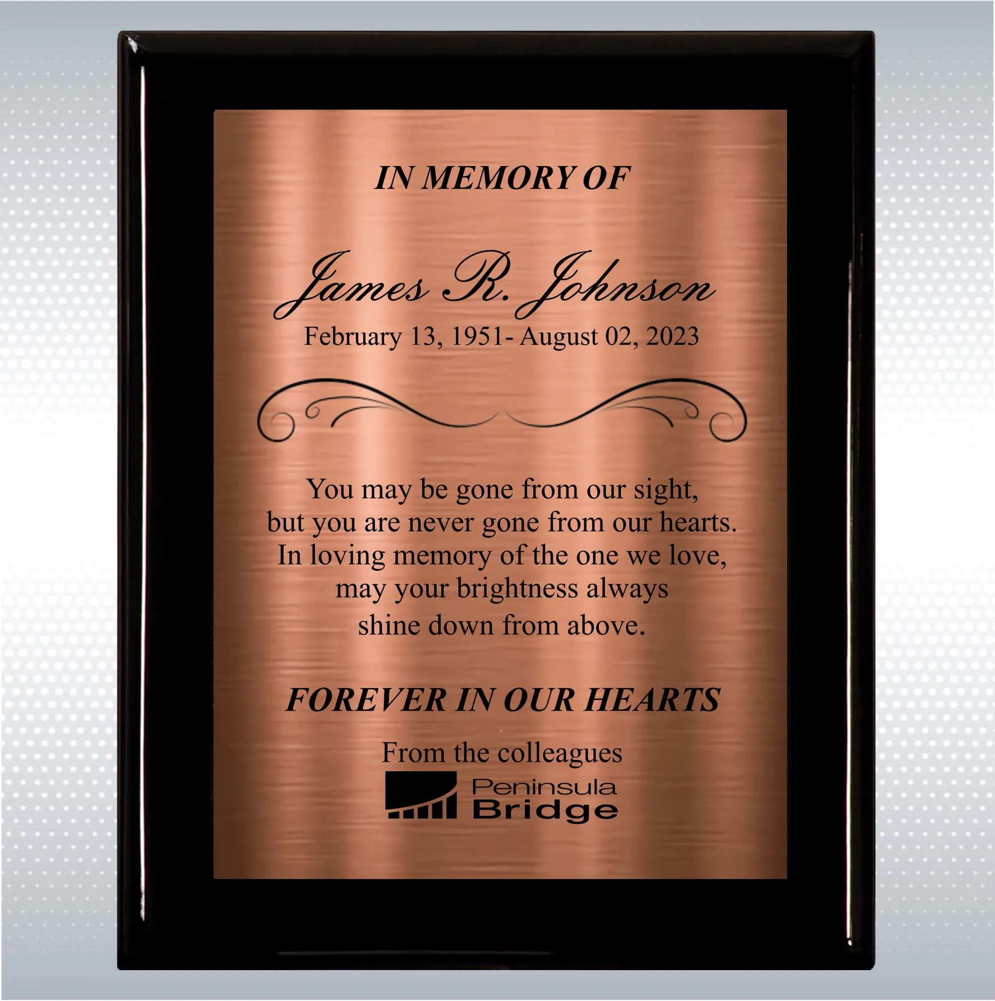 Black Piano Finish Wood Plaque Memorial Gift Award 11