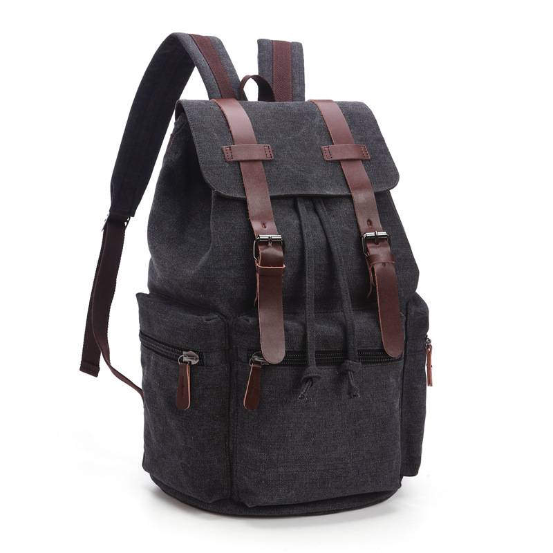 Canvas Vintage Backpack PU Leather Casual Bookbag 3