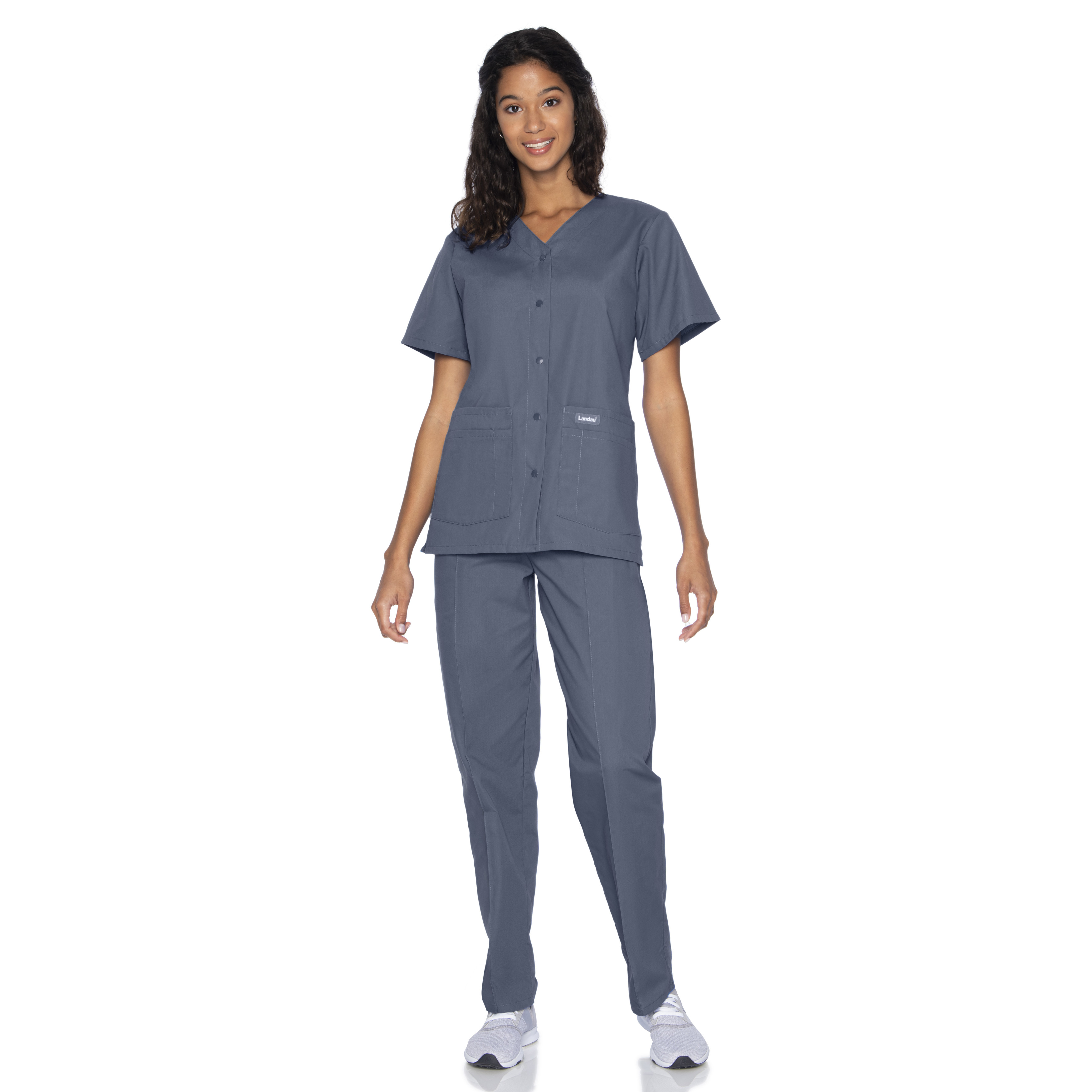 Landau - Essentials - Women's Four-Pocket Snap-Front V-Neck Top 48