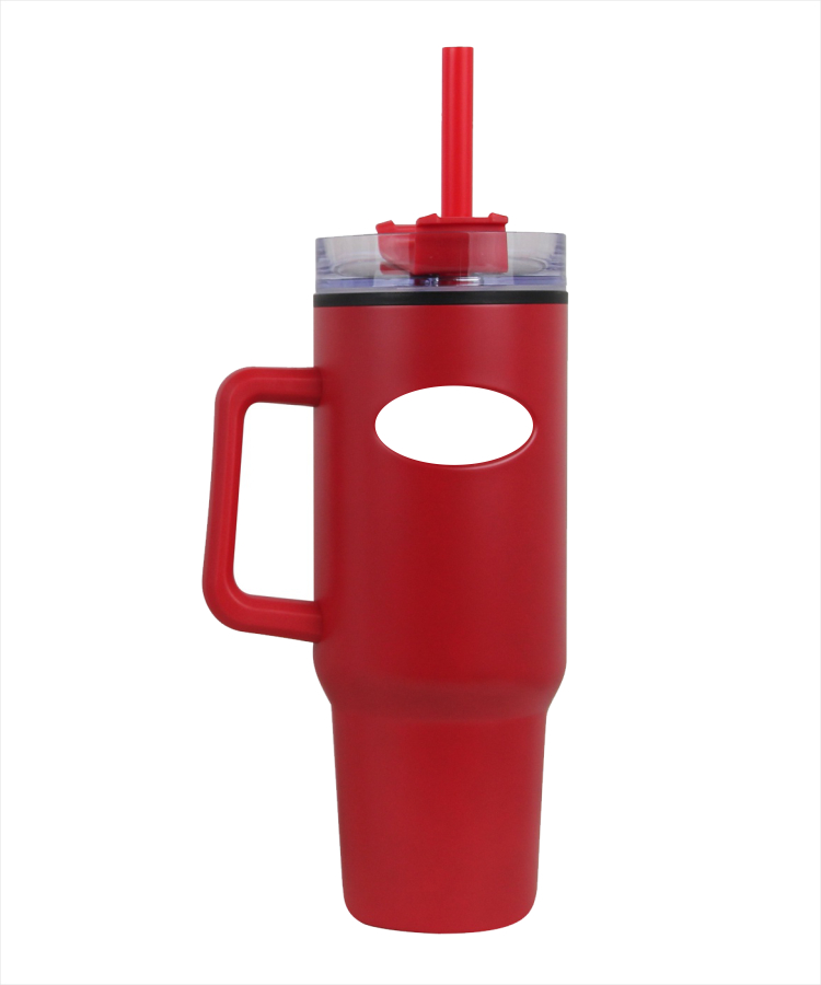 40 oz Inner Plastic Travel Mug w/ Handle and Straw - Full Color Dome 3