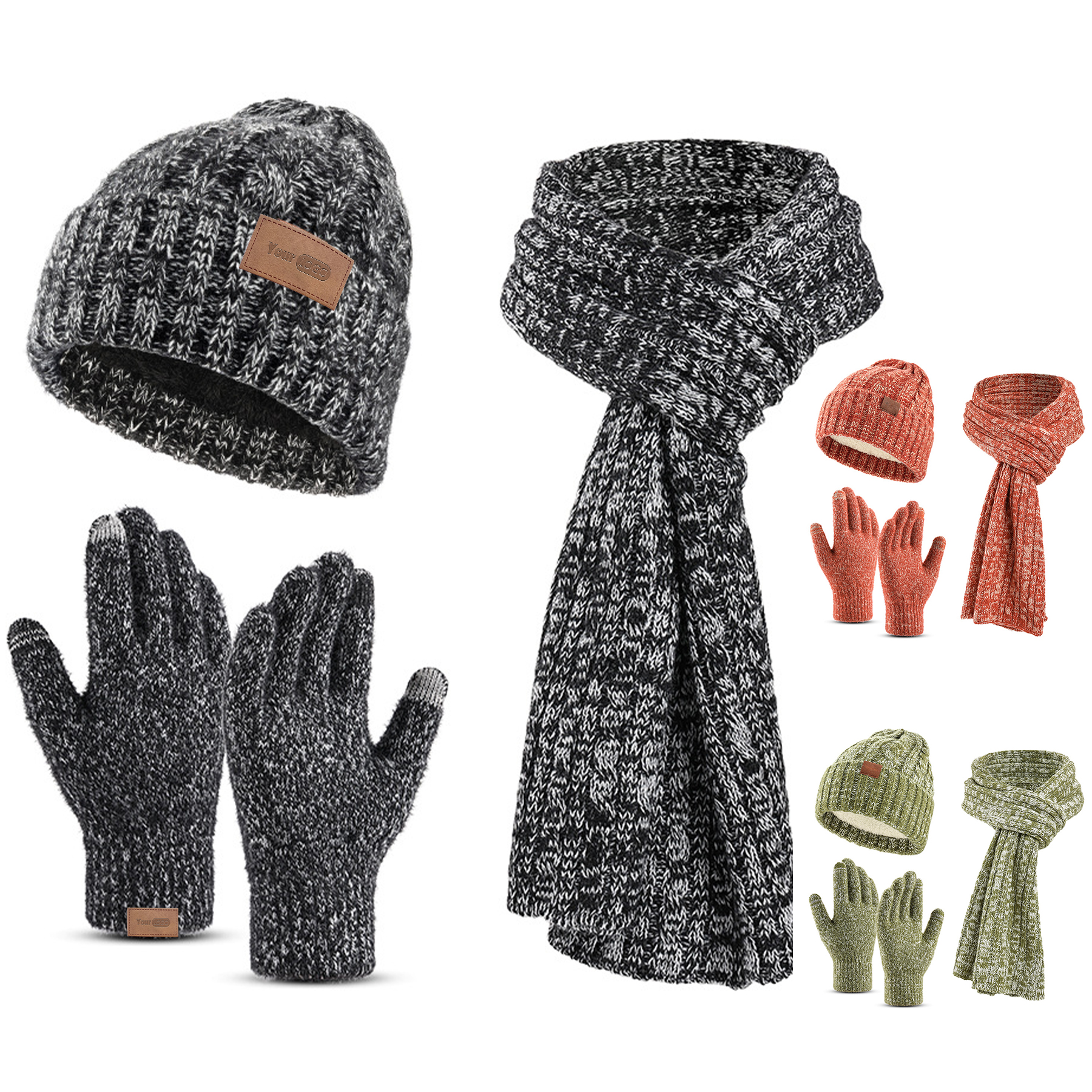 Beanie+Long Scarf+Touch Screen Gloves Set for Women Men, custom jacket with logo imprint 2