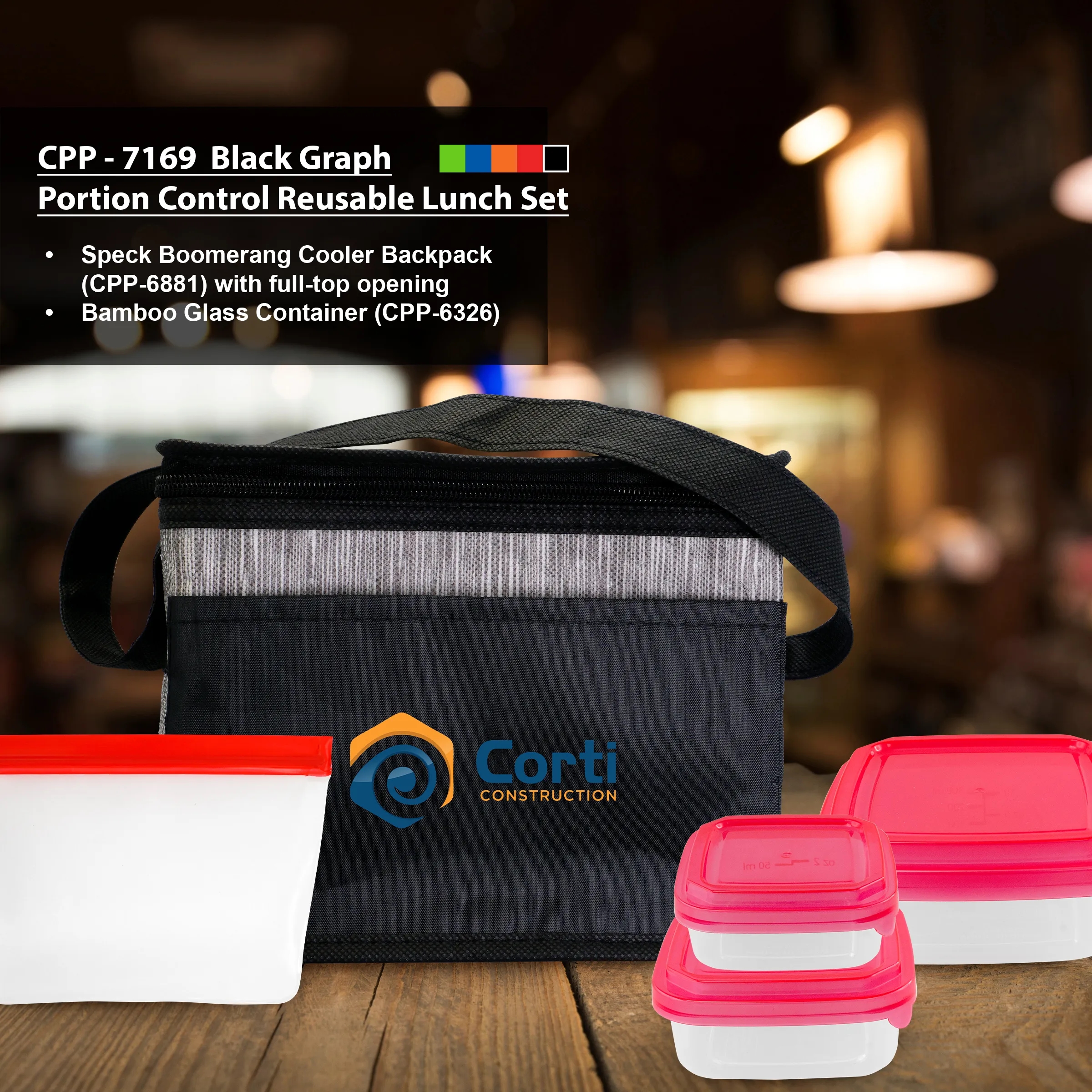 Black Graph Portion Control Reusable Lunch Set 8