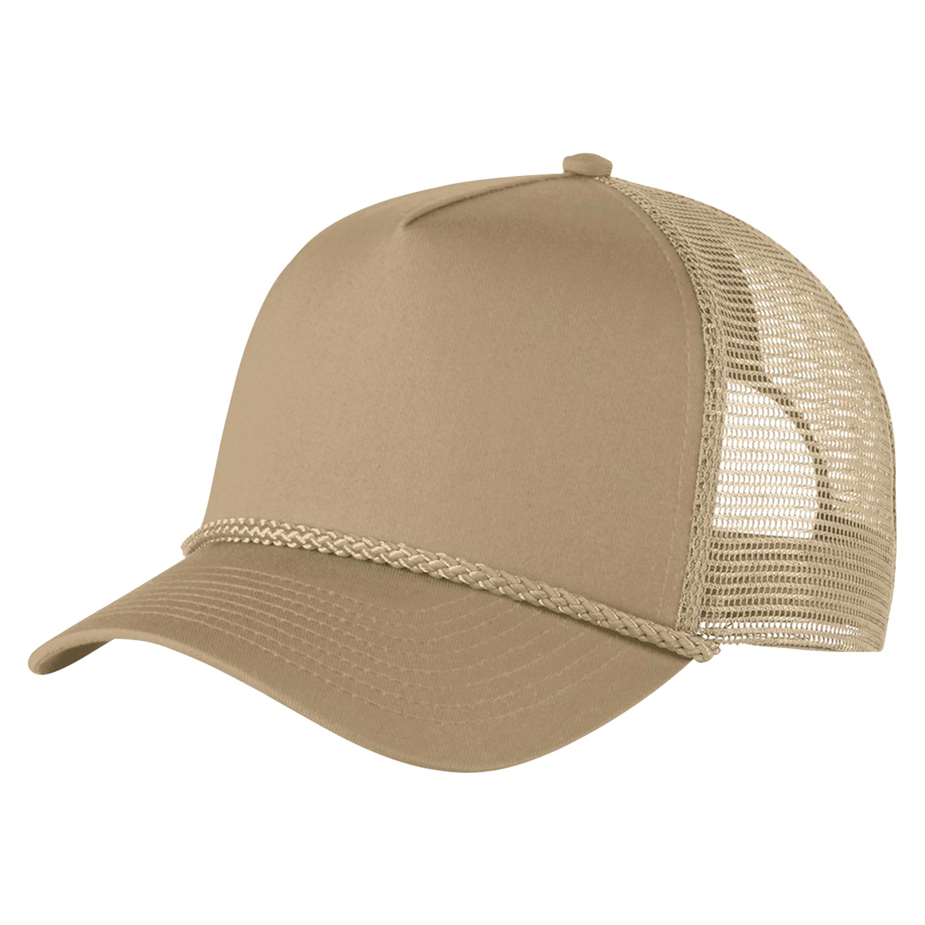 Structured 5 Panel Curved Bill Trucker Cap with Rope 18