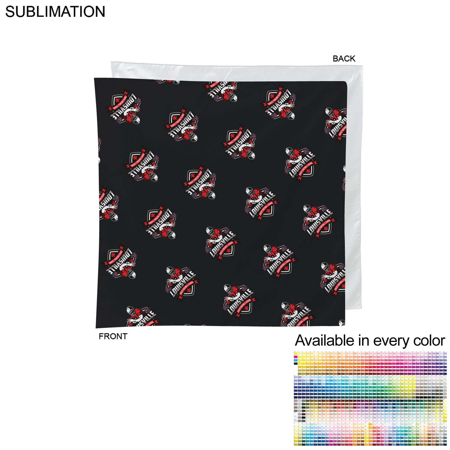 Colored Sublimated Bandana, 22x22, Sublimated Edge to Edge 1 side 6