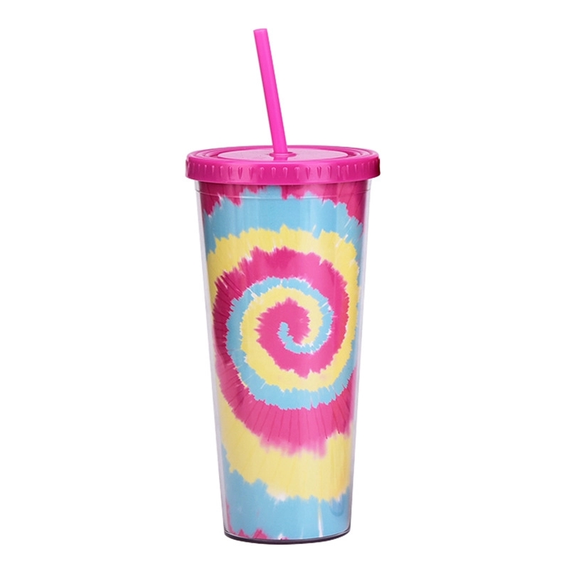 Custom Transparent AS Plastic Tie dye Straw Tumbler 2