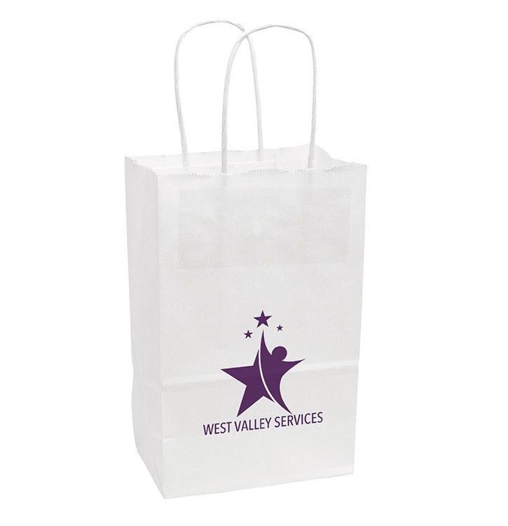 One Color 1-Sided White Paper Handled Shopper Bag (5.5" x 8.375" x 3.25")