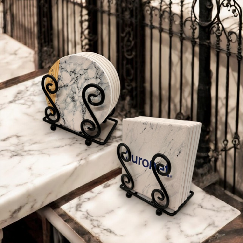 Upright Scroll Metal 5 Coaster Holder Sets 2