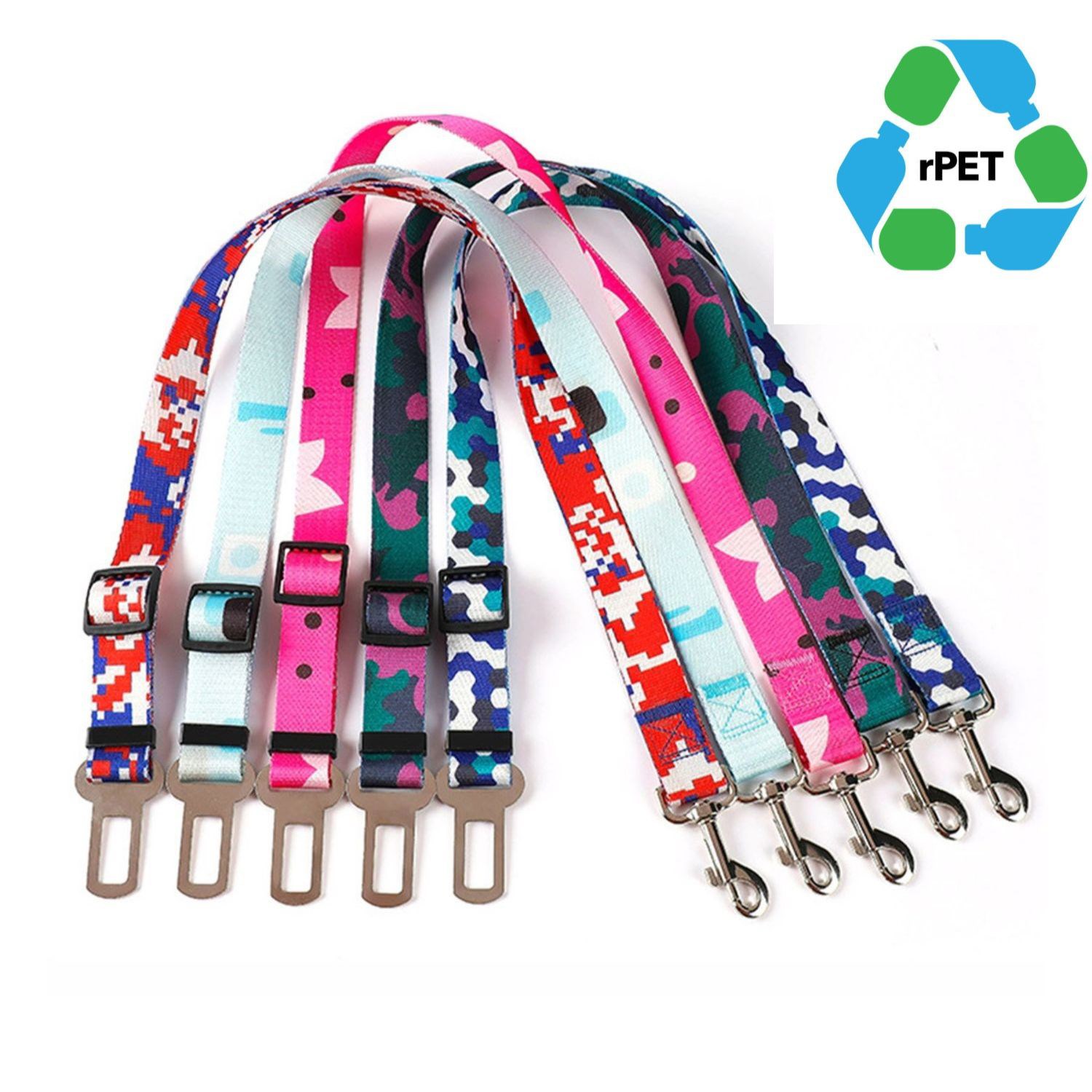 1"W x 24"L rPET Eco-friendly Adjustable Pet Safety Sublimation Seatbelt Leash 1