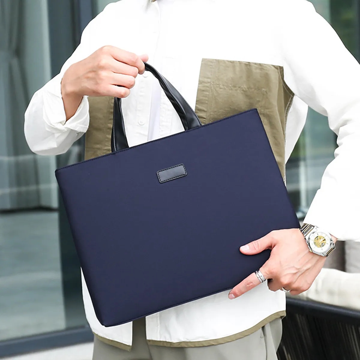 14 Inch PU Leather Business Laptop Tote Bag Top Handle 4