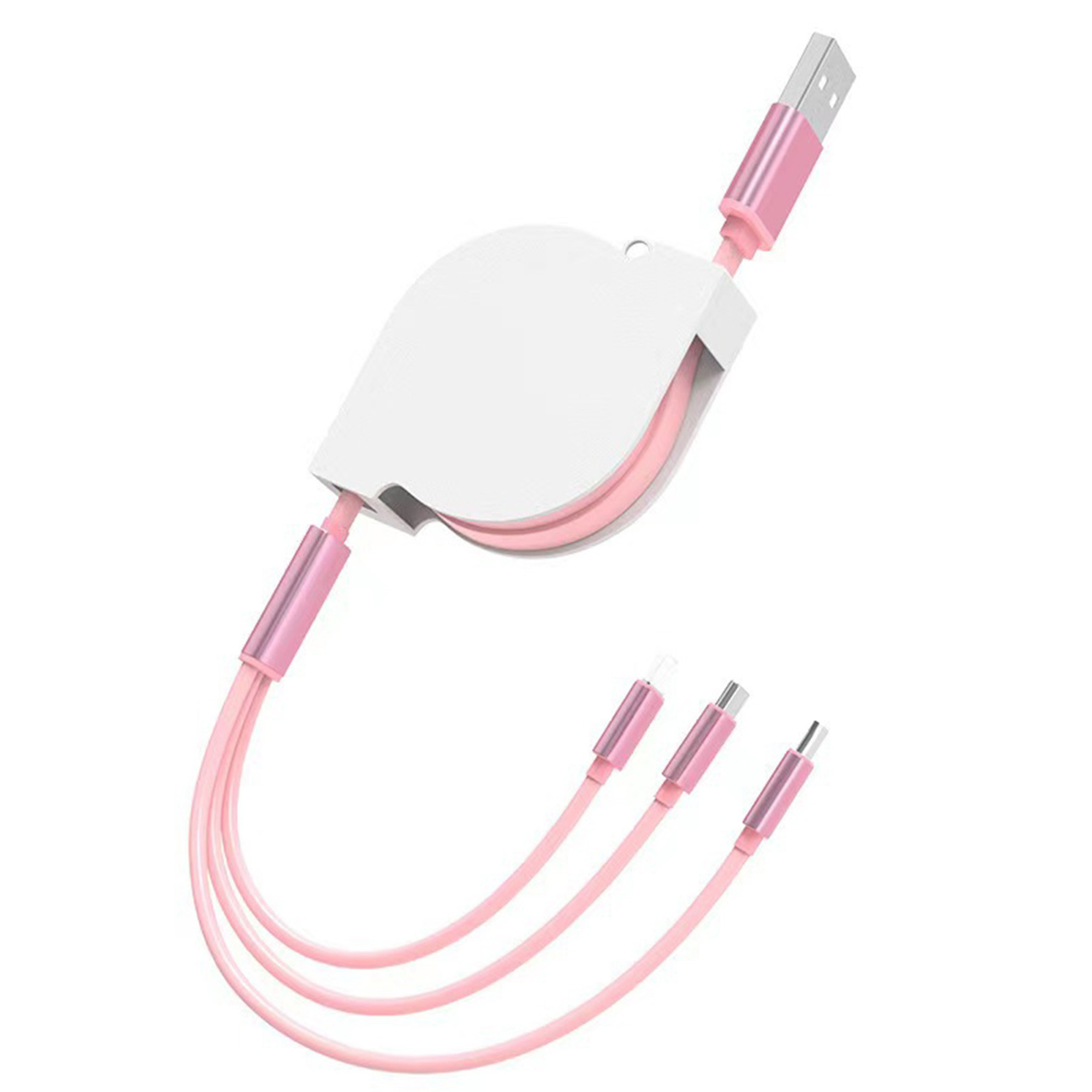 3 In 1 Extra Long Retractable Data Cable Metal Case USB 3
